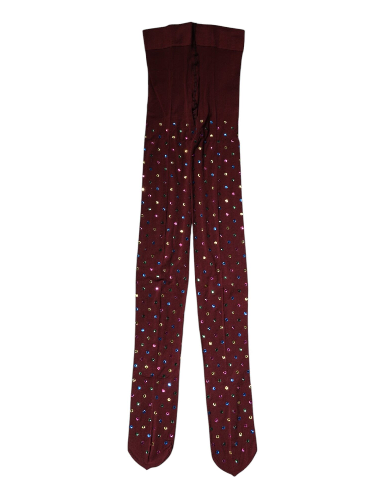 Dolce & Gabbana - Maroon Nylon Crystal Embellished Pantyhose Tights
