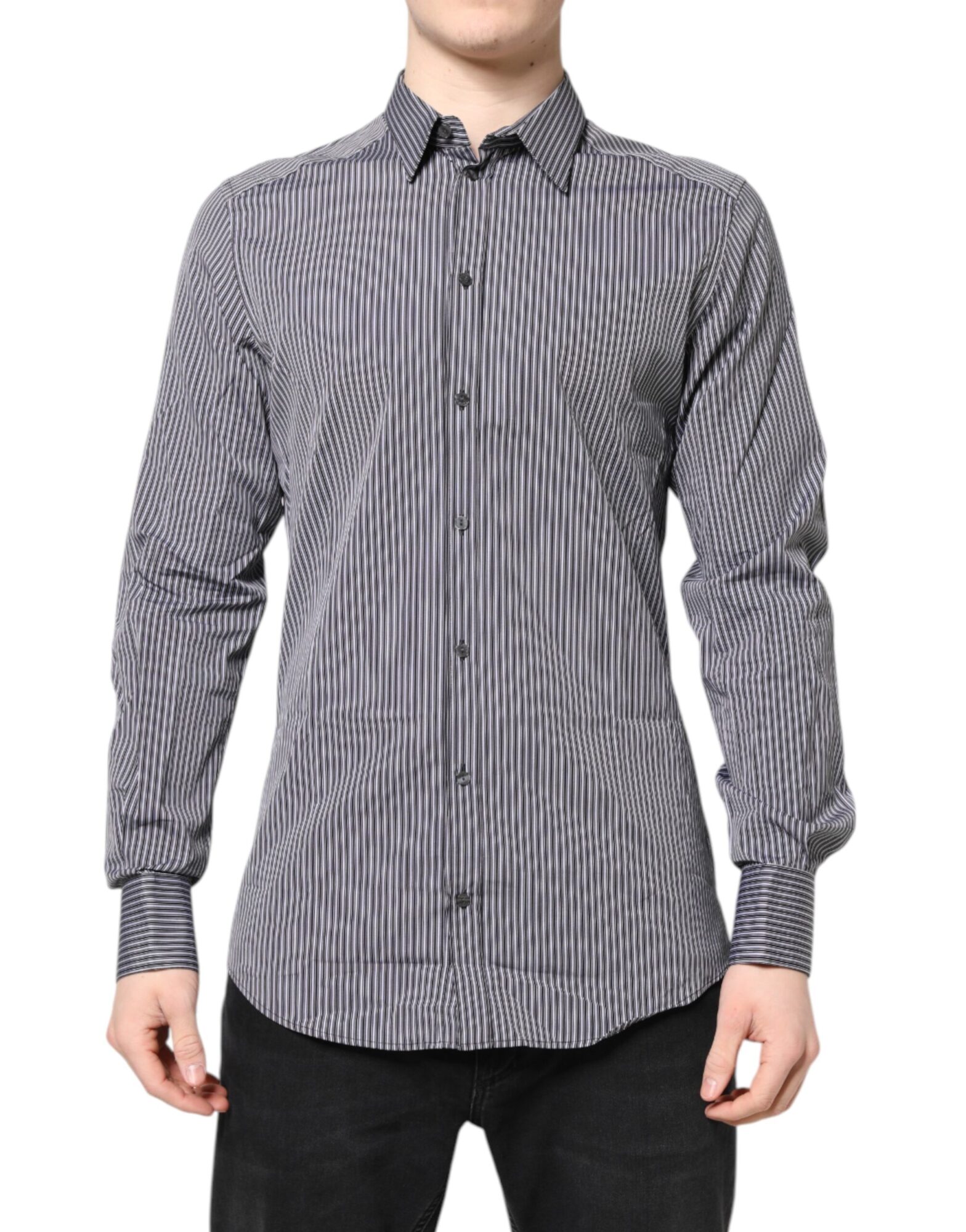 Dolce & Gabbana - Black White Striped GOLD Formal Dress Shirt