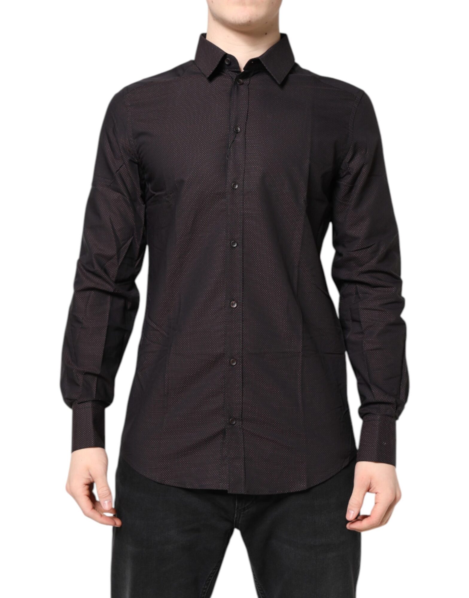 Dolce & Gabbana - Maroon Jacquard Cotton GOLD Men Dress Shirt