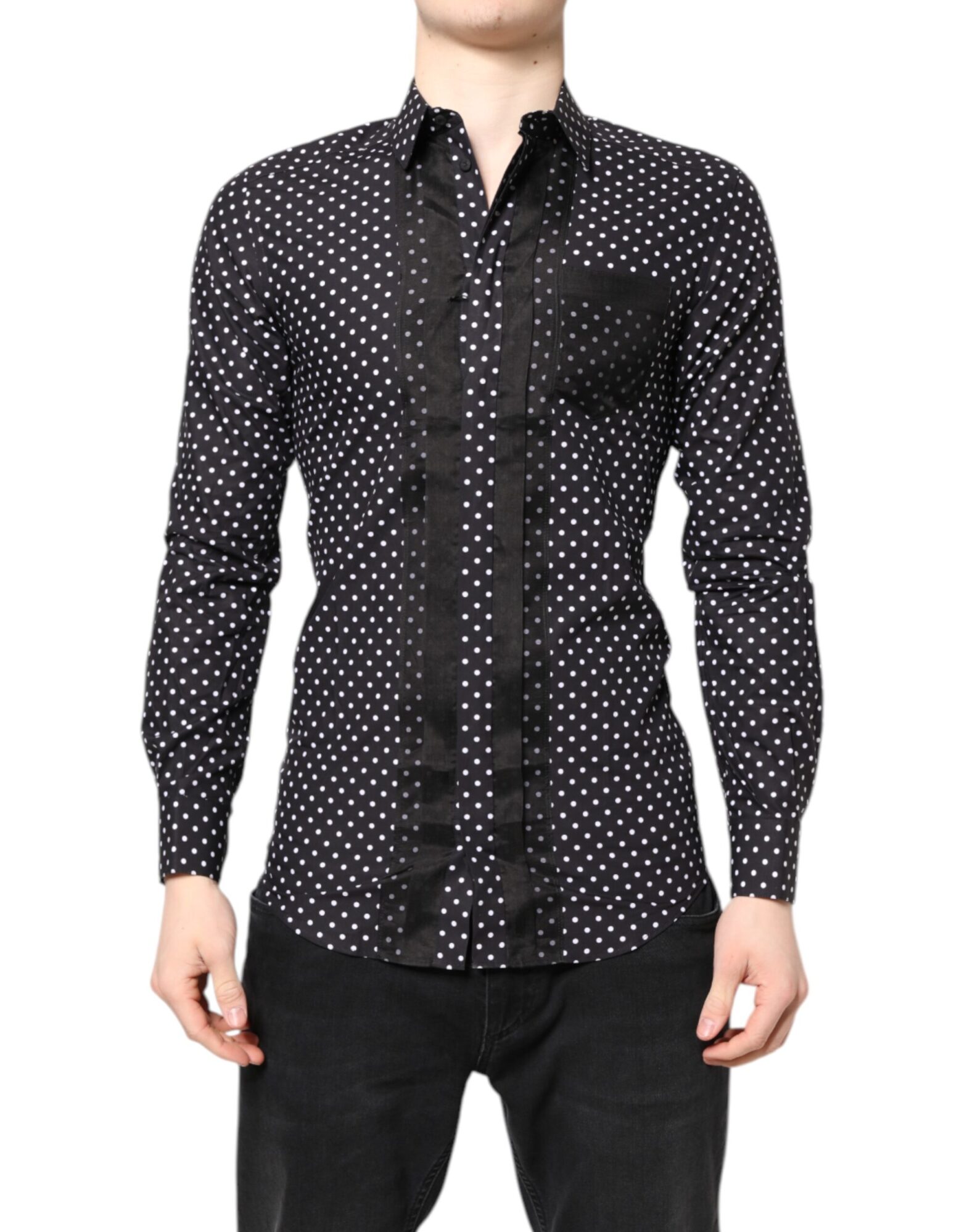 Dolce & Gabbana - Black Polka Dot Long Sleeves Gold Formal Shirt