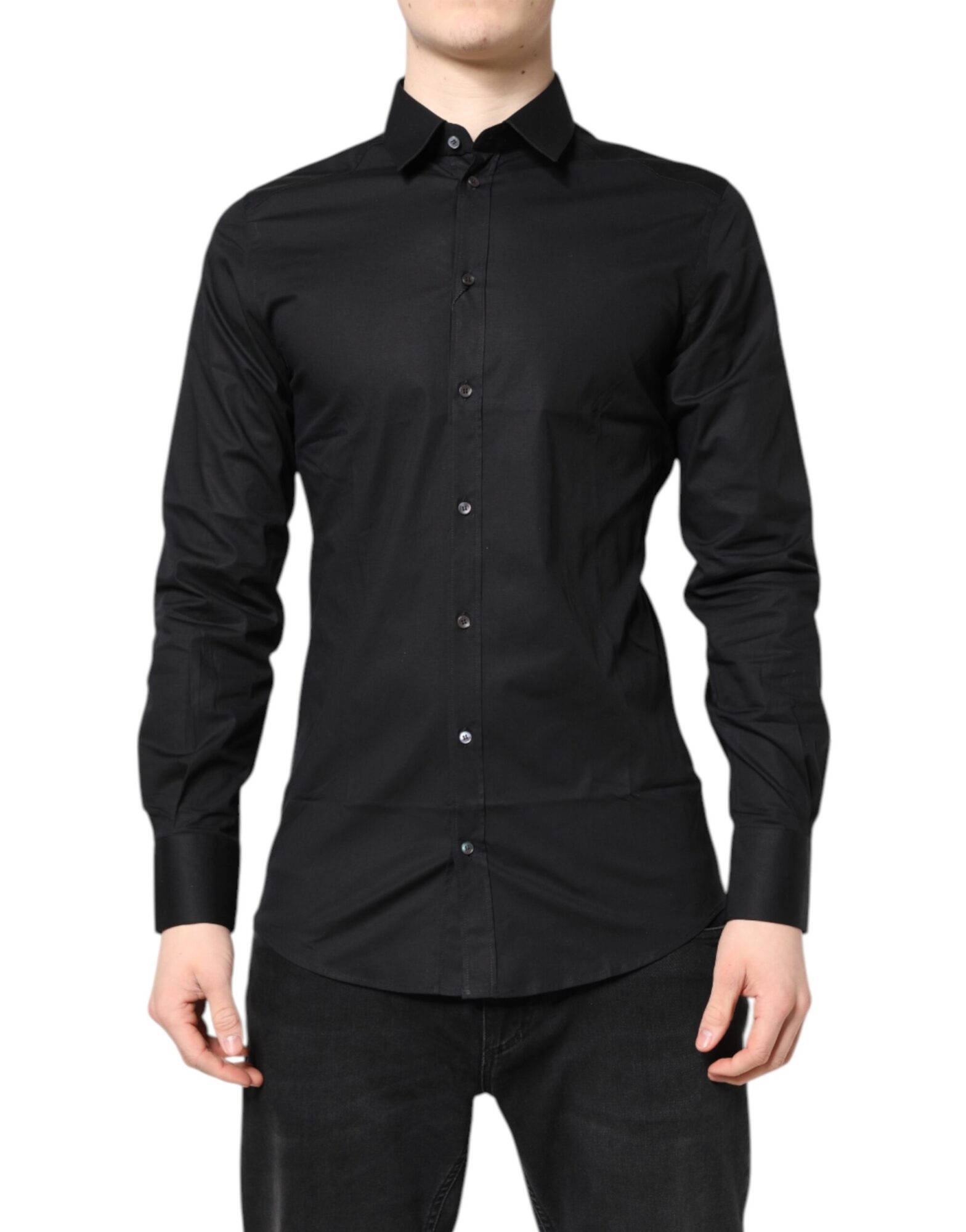 Dolce & Gabbana - Black GOLD Cotton Long Sleeves Dress Shirt