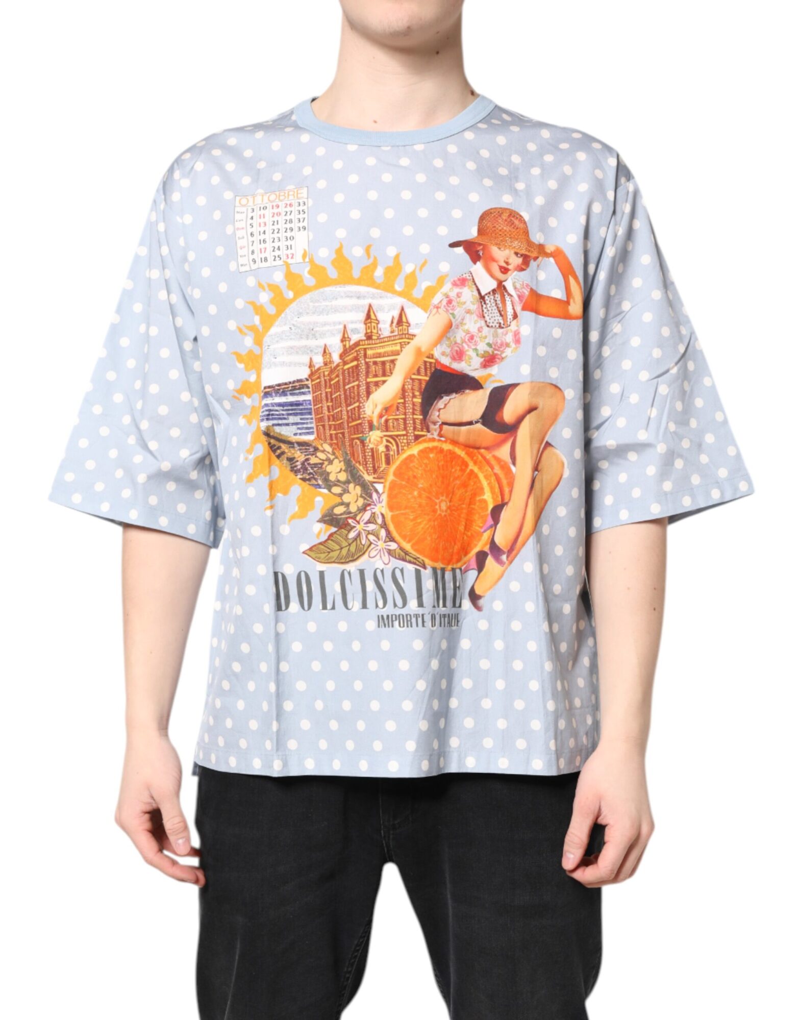 Dolce & Gabbana - Light Blue Graphic Print Short Sleeve T-shirt