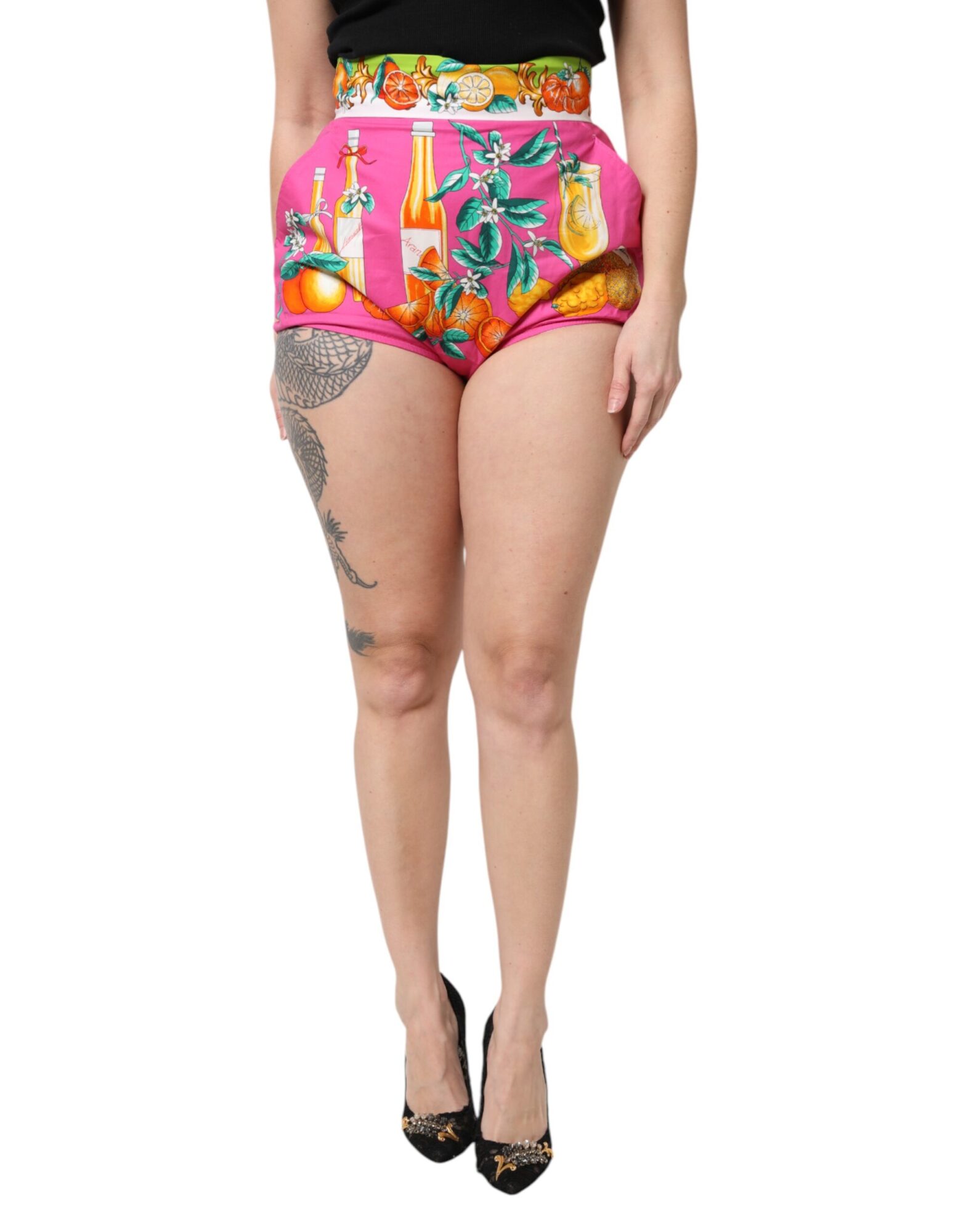 Dolce & Gabbana - Pink Printed High Waist Hot Pants Shorts