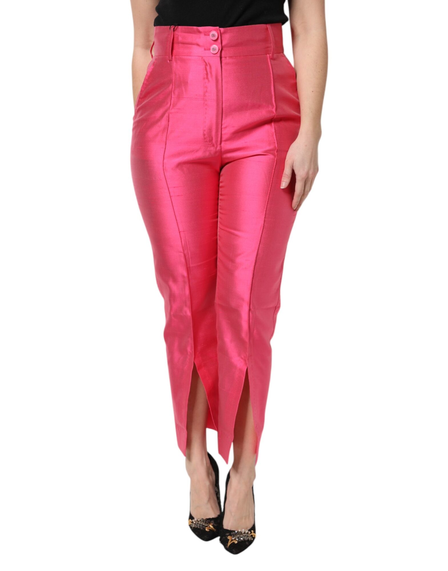 Dolce & Gabbana - Pink Silk High Waist Tapered Pants