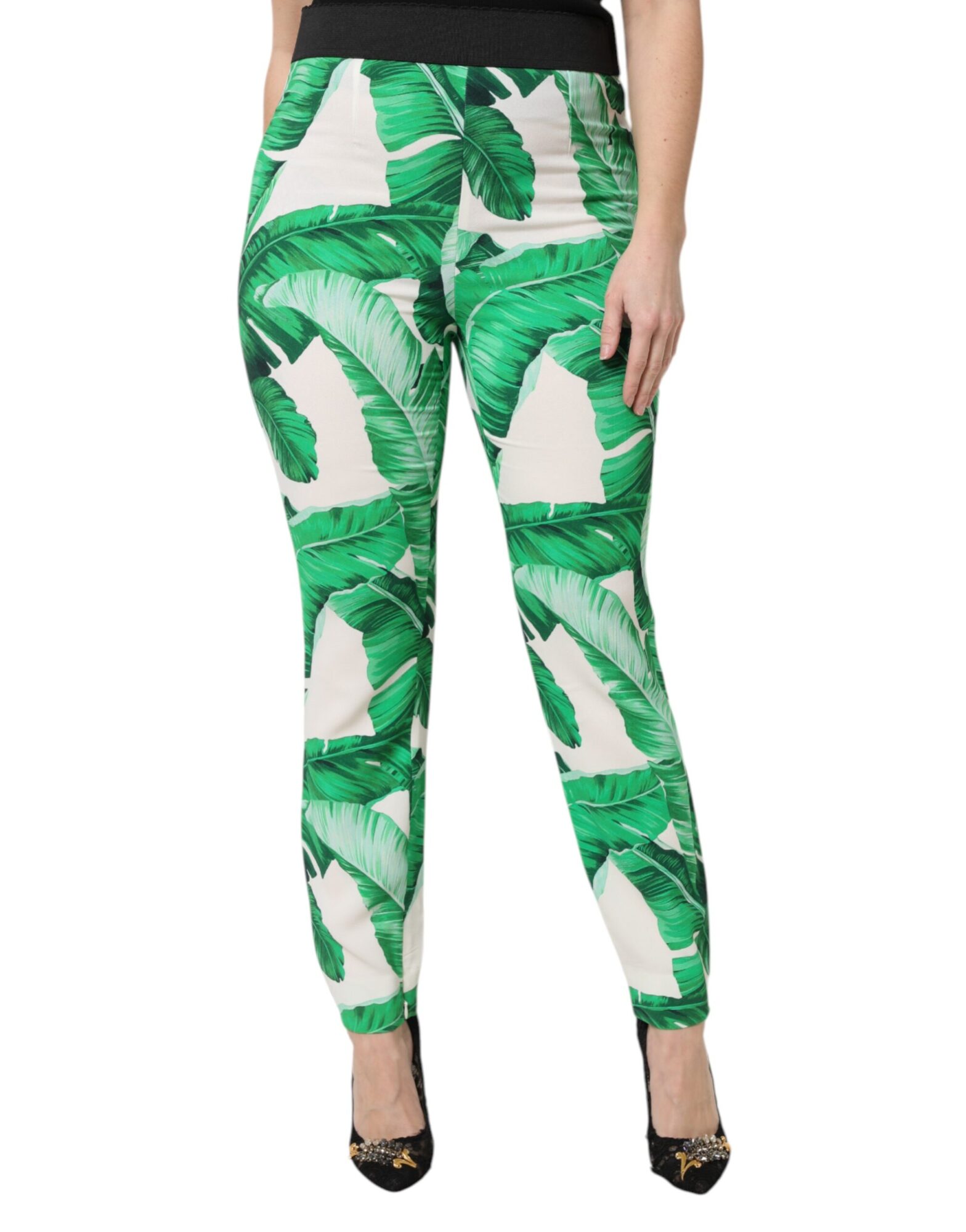 Dolce & Gabbana - White Green Leaf High Waist Pants