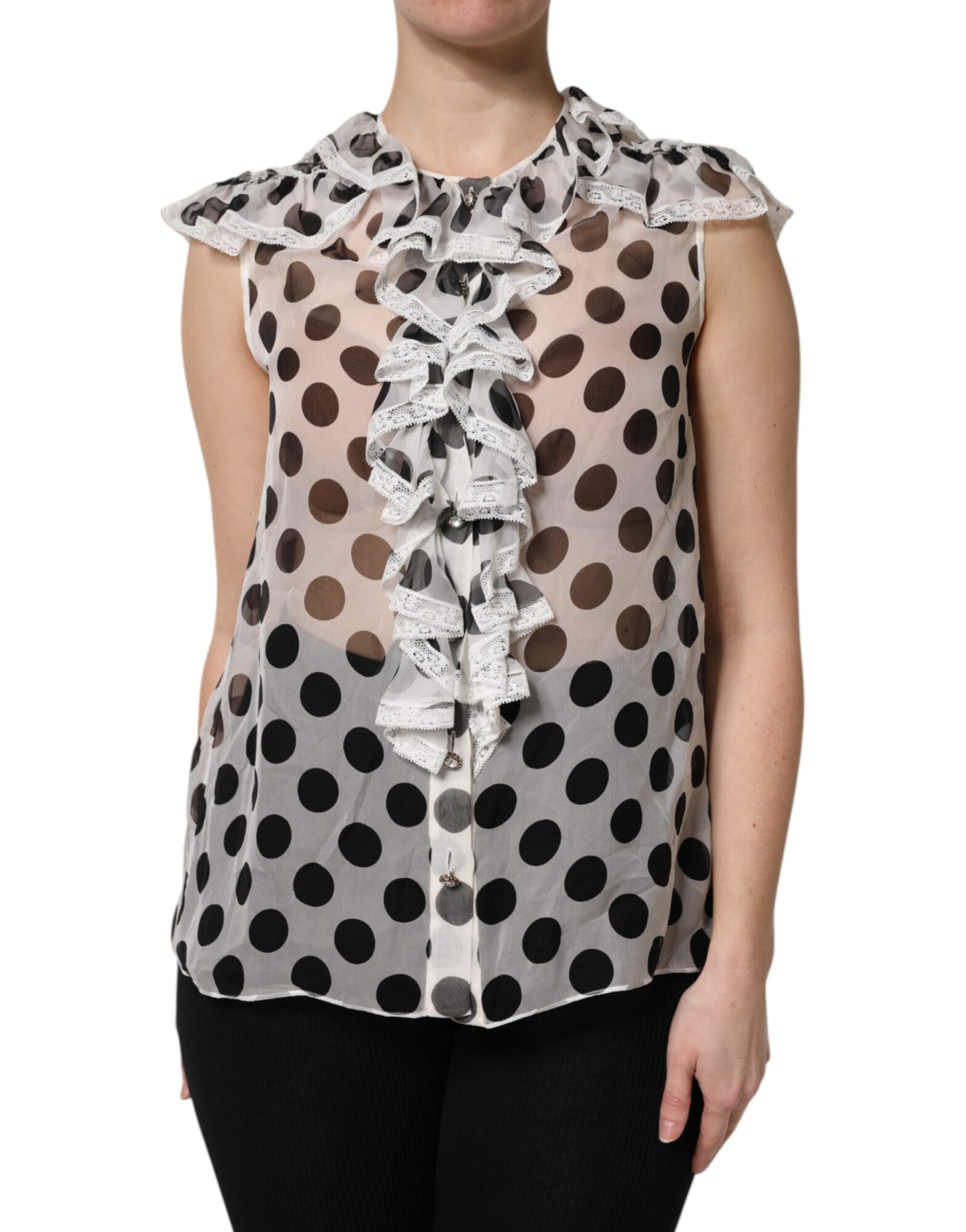 Dolce & Gabbana - White Black Polka Dot Cotton Sleeveless Top