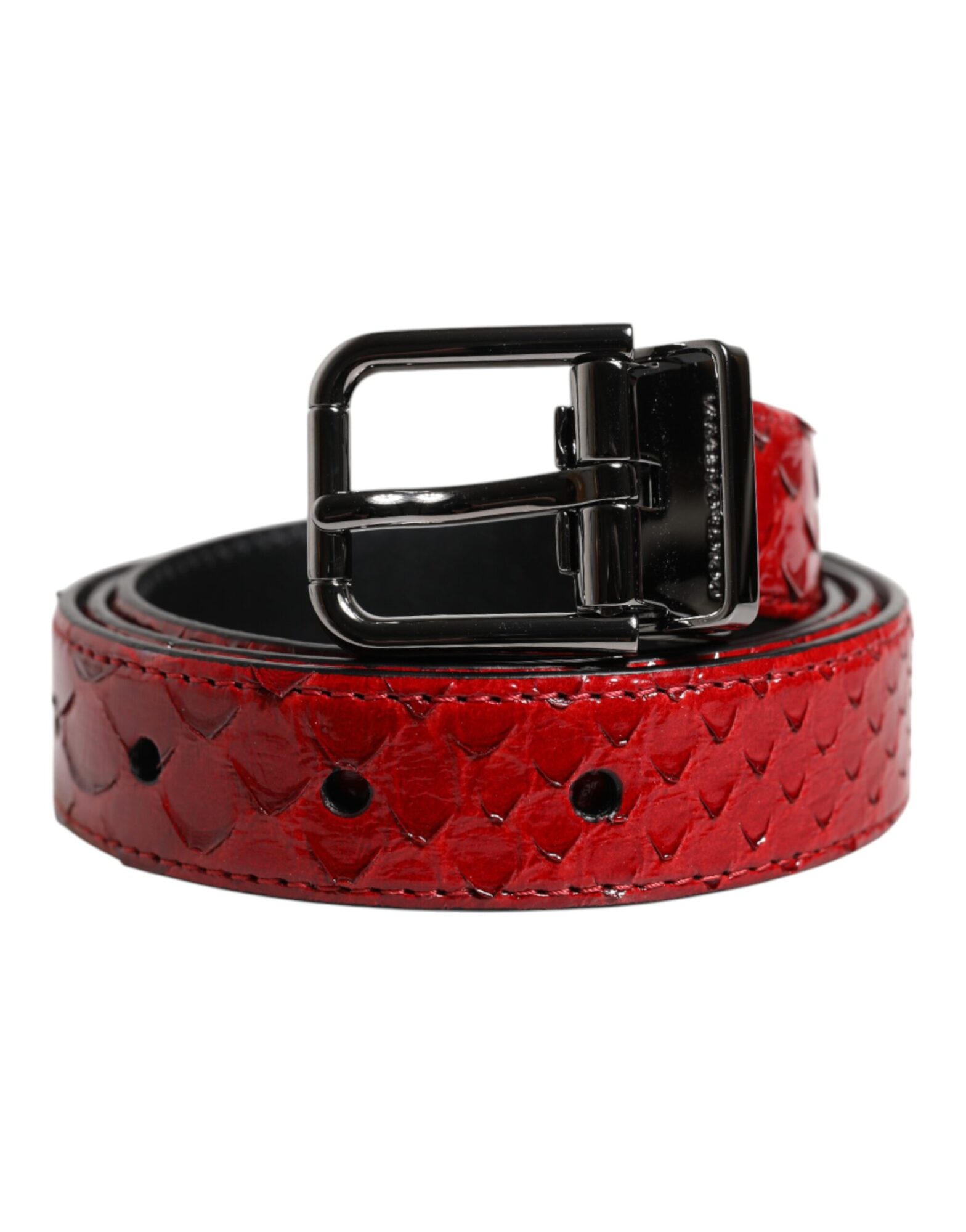 Dolce & Gabbana - Red Exotic Leather Brass Metal Buckle Belt