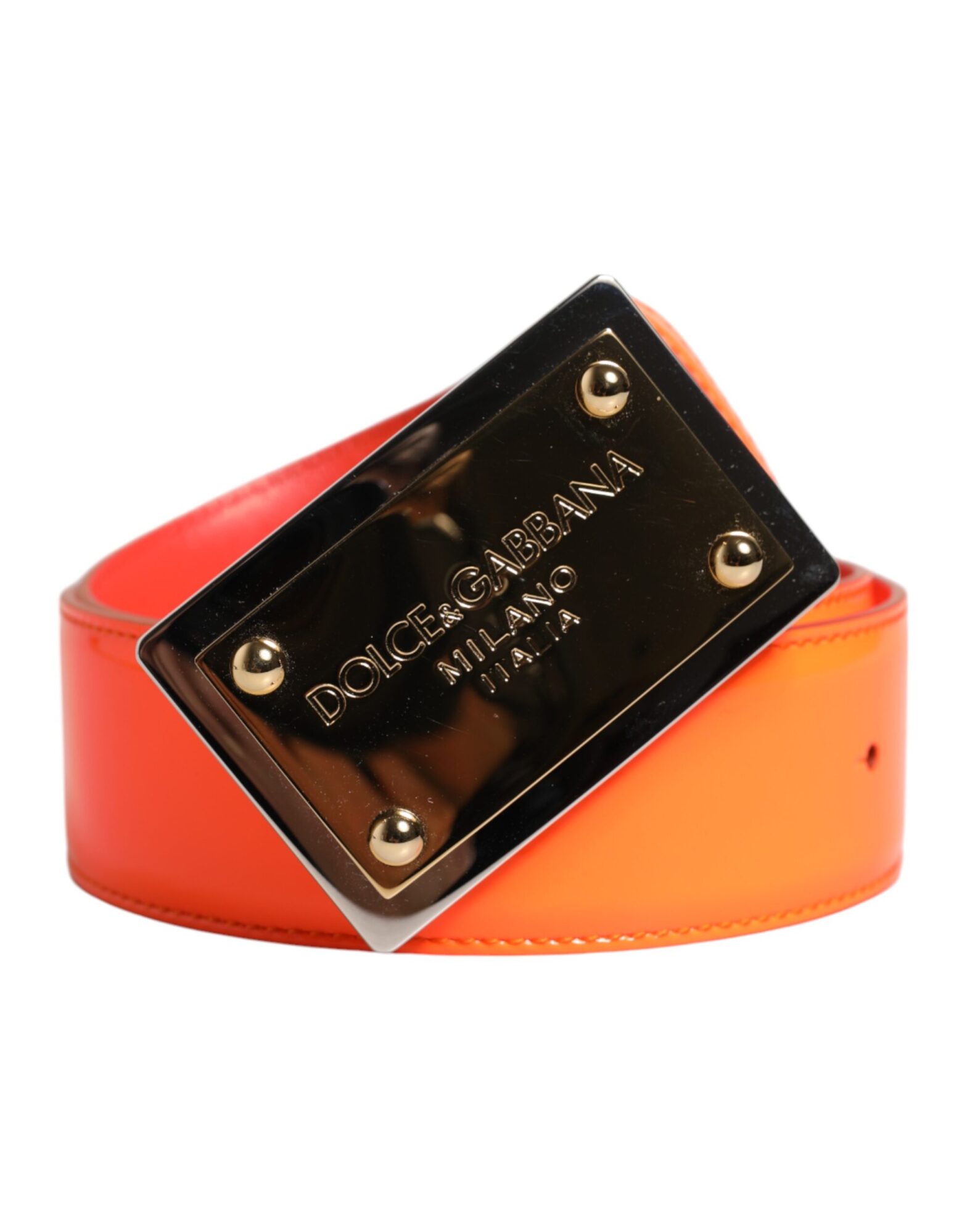 Dolce & Gabbana - Orange Gold Tone Metal Logo Buckle Belt