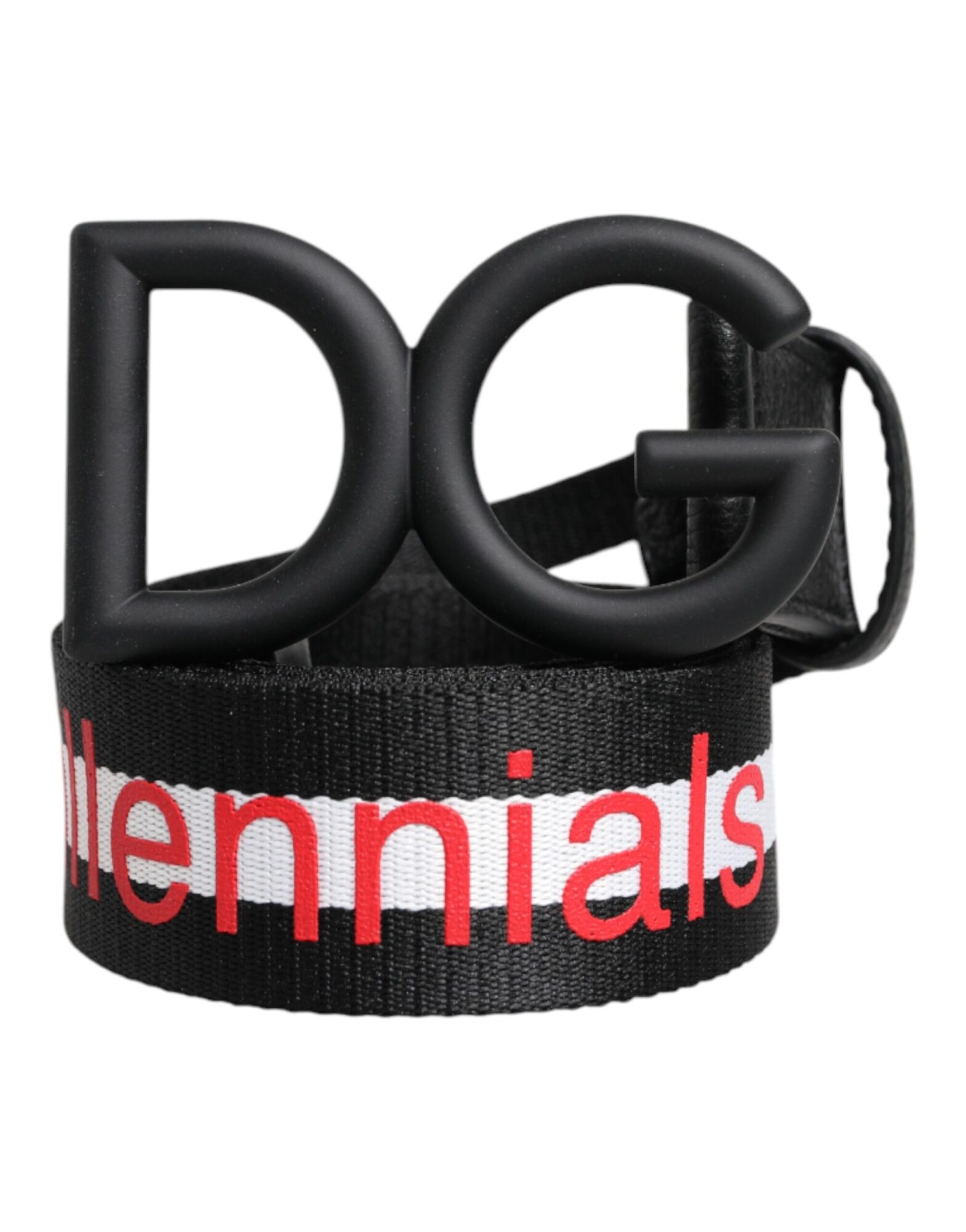 Dolce & Gabbana - Black Polyester Logo Print DG Buckle Belt