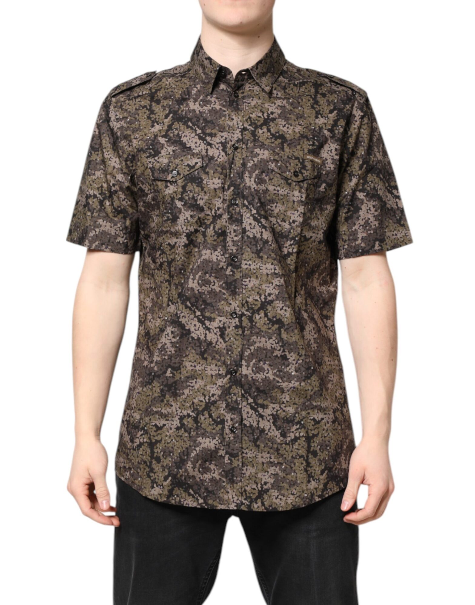 Dolce & Gabbana - Multicolor Camouflage Button Down GOLD Shirt