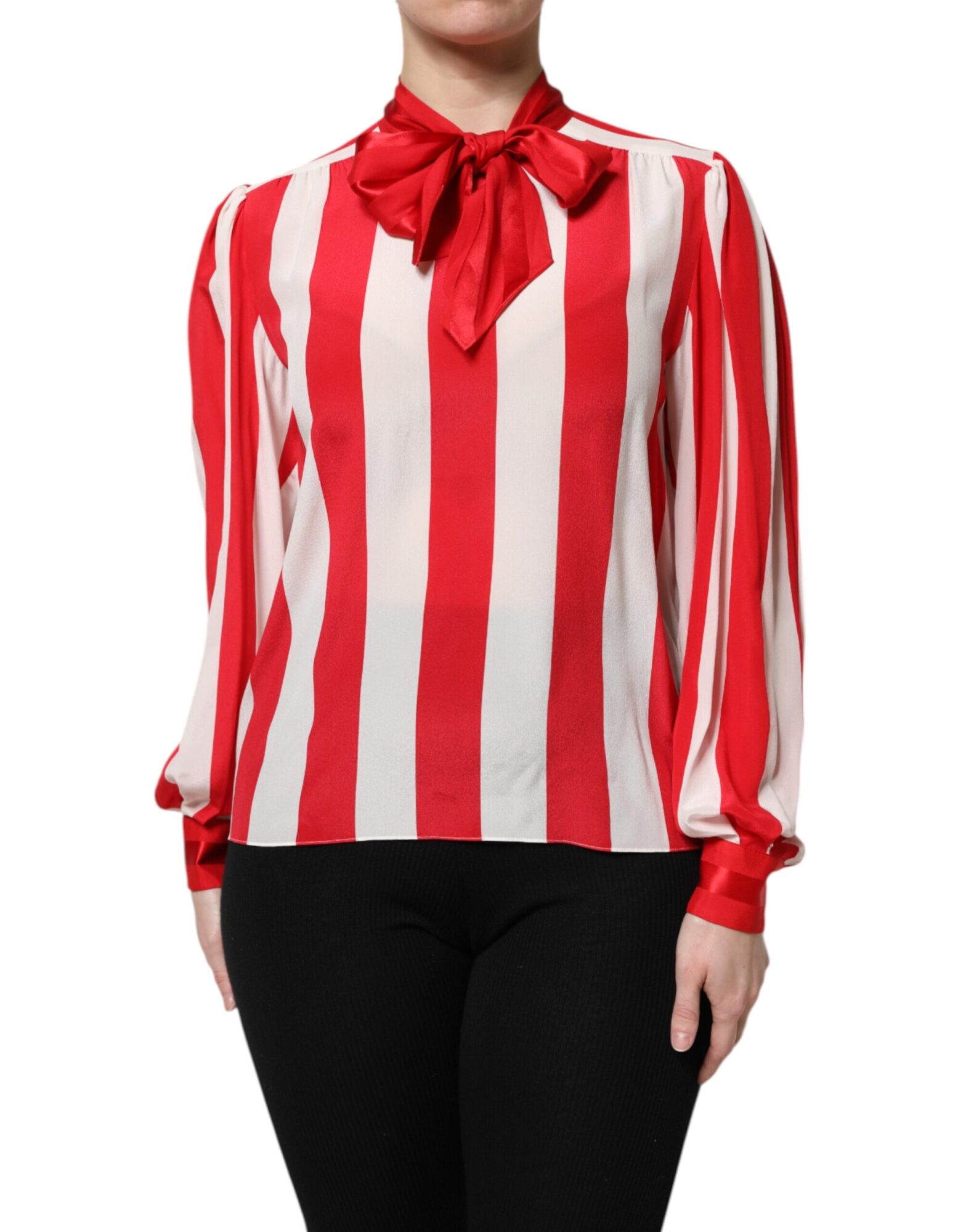 Dolce & Gabbana - Red White Stripes Ascot Collar Blouse Top