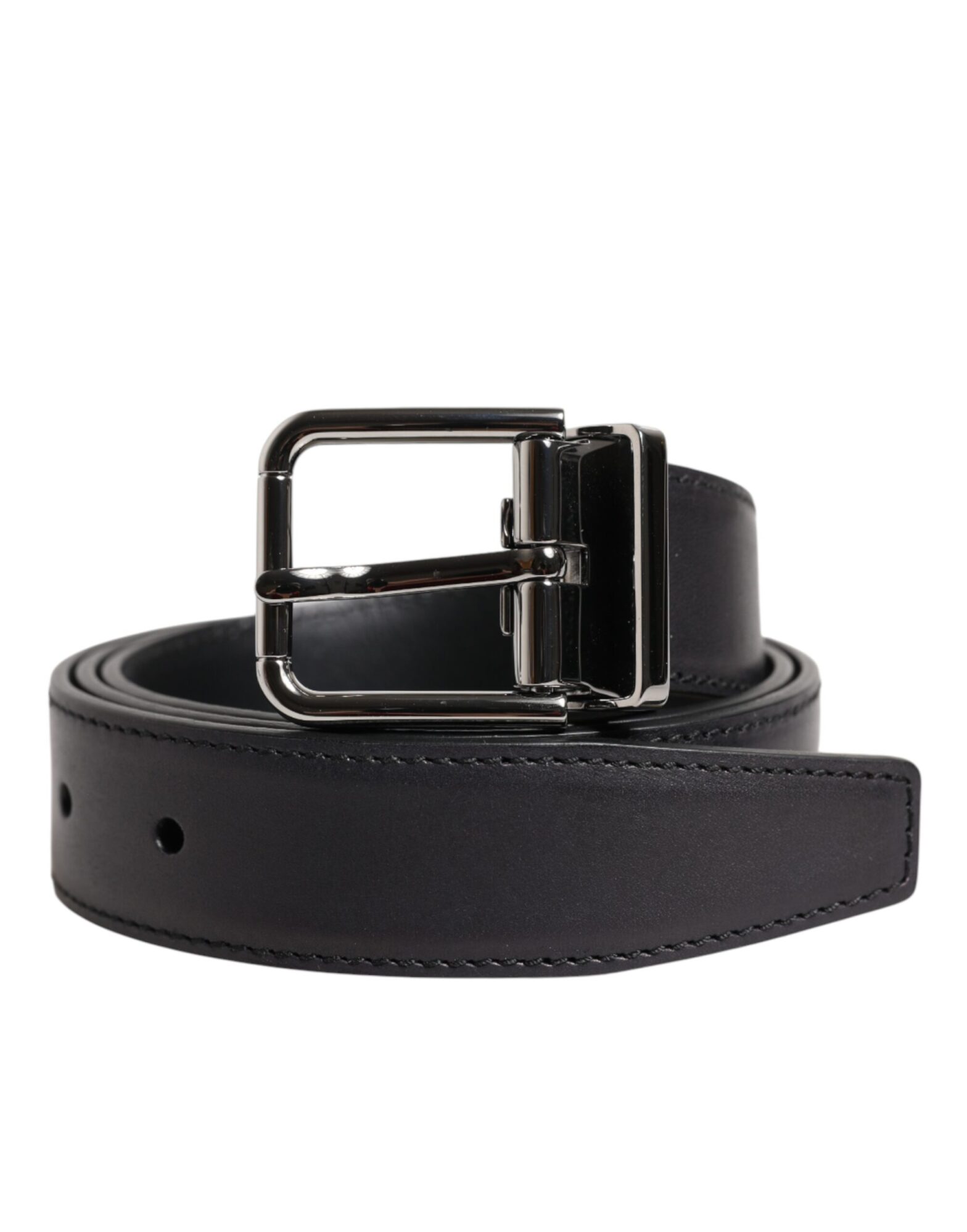 Dolce & Gabbana - Black Classic Calf Leather Silver Buckle Belt