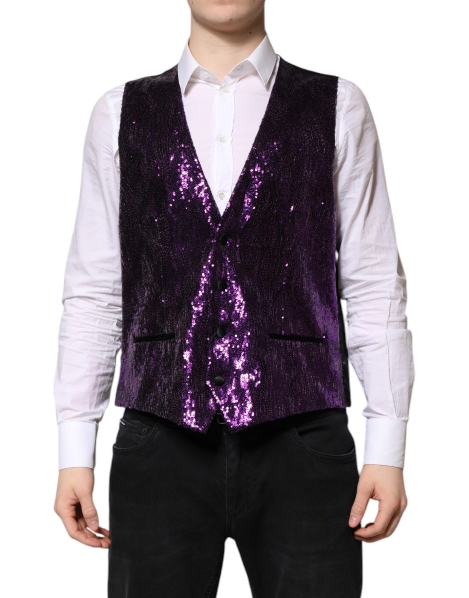 Dolce & Gabbana - Purple Sequined Dress Formal Waistcoat Vest