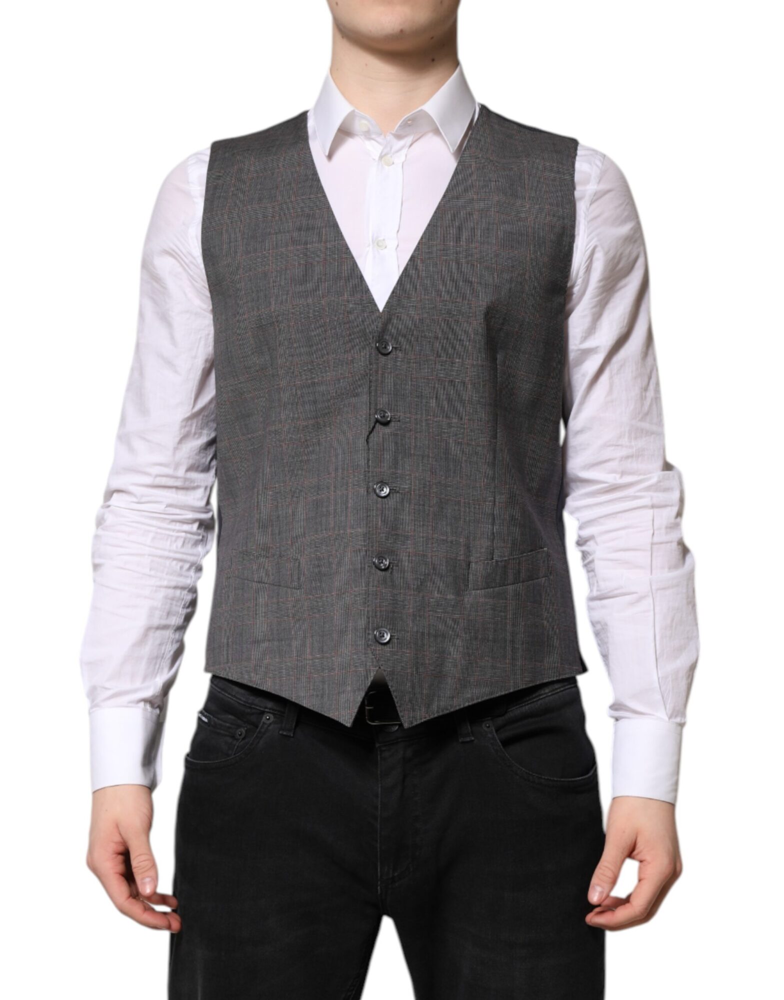 Dolce & Gabbana - Gray Plaid Wool Formal Dress Waistcoat Vest