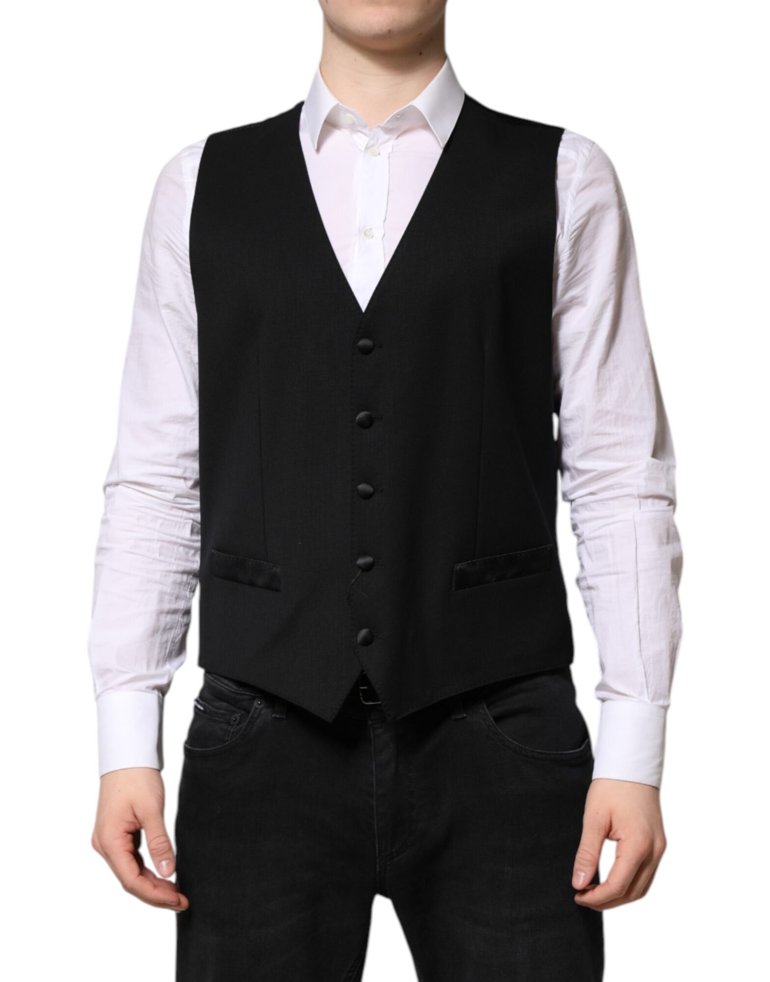 Dolce & Gabbana - Black Wool Dress Formal Men Waistcoat Vest
