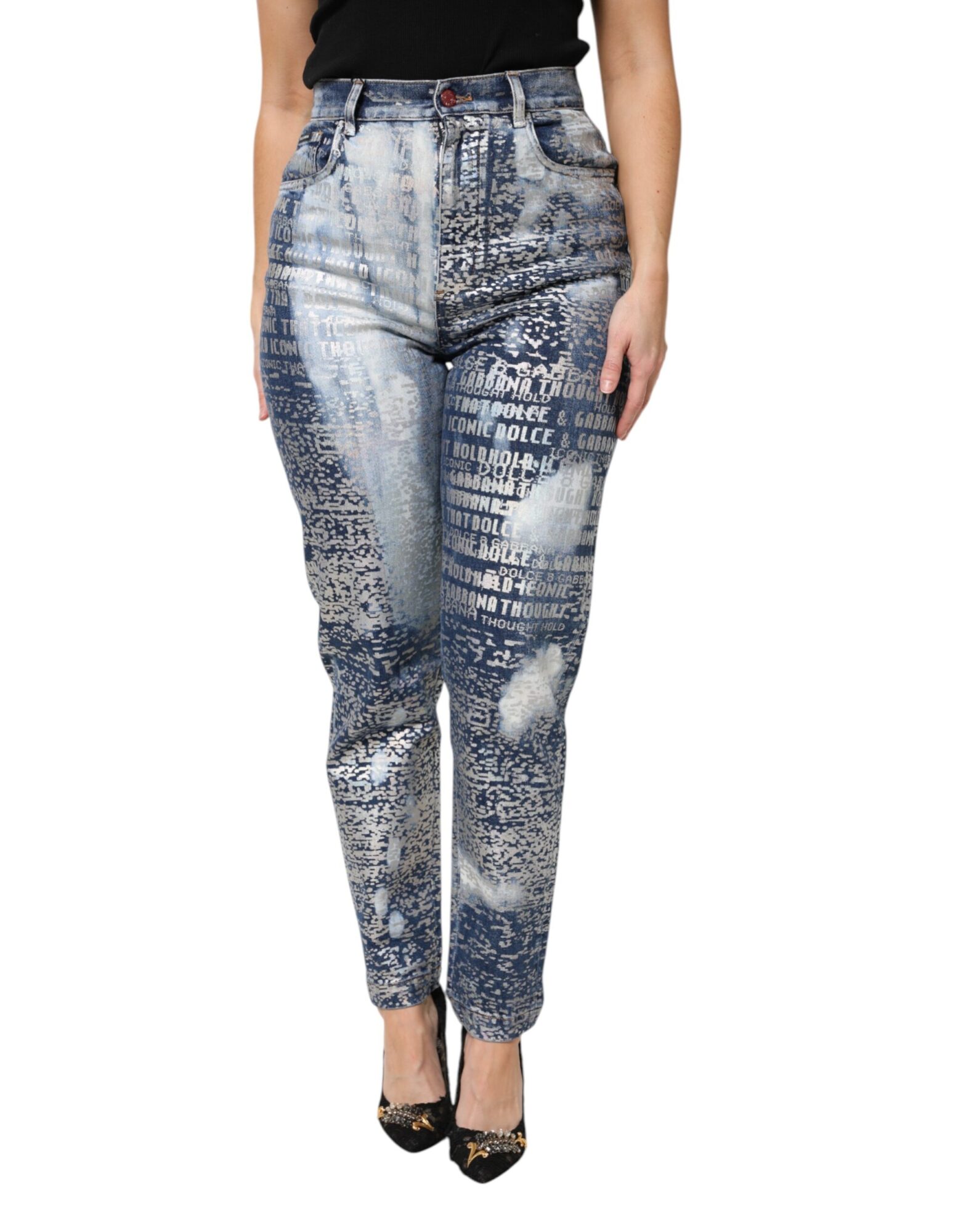 Dolce & Gabbana - Blue Washed Print High Waist Denim Jeans