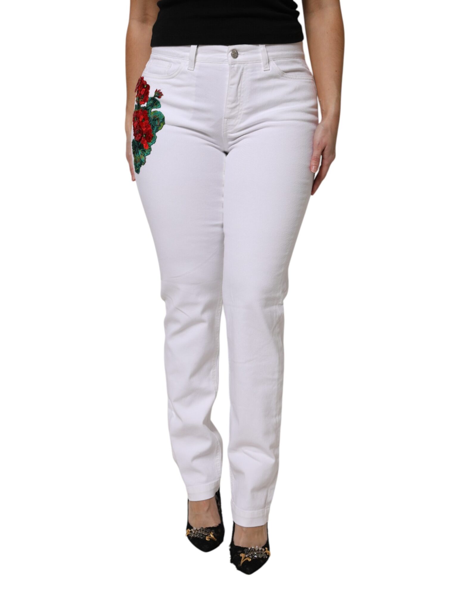Dolce & Gabbana - White Floral Sequined GIRLY Denim Jeans
