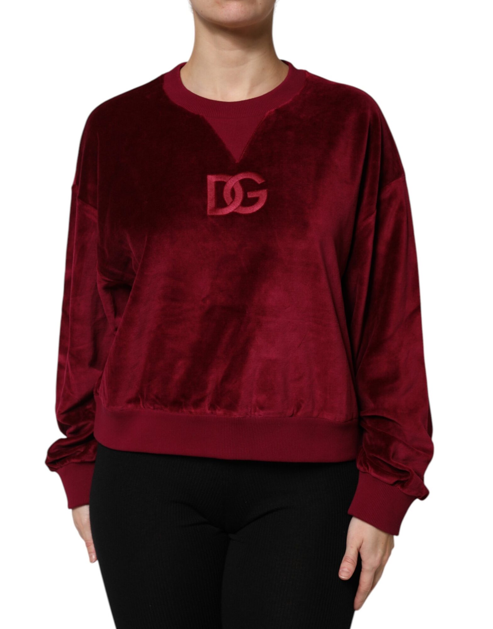 Dolce & Gabbana - Red Cotton Velvet Crew Neck Pullover Sweater