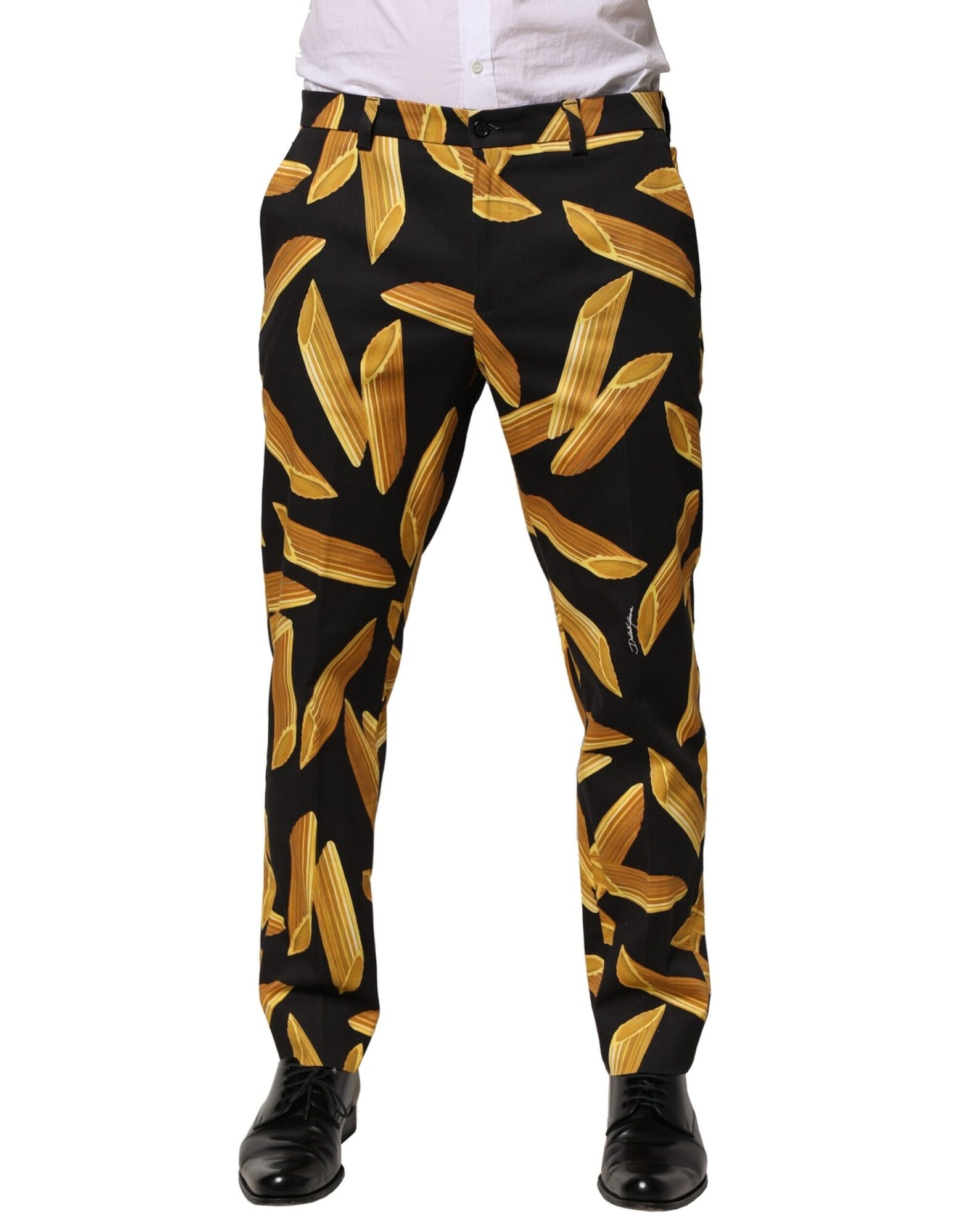 Dolce & Gabbana - Black Pasta Print Tapered Men Pants