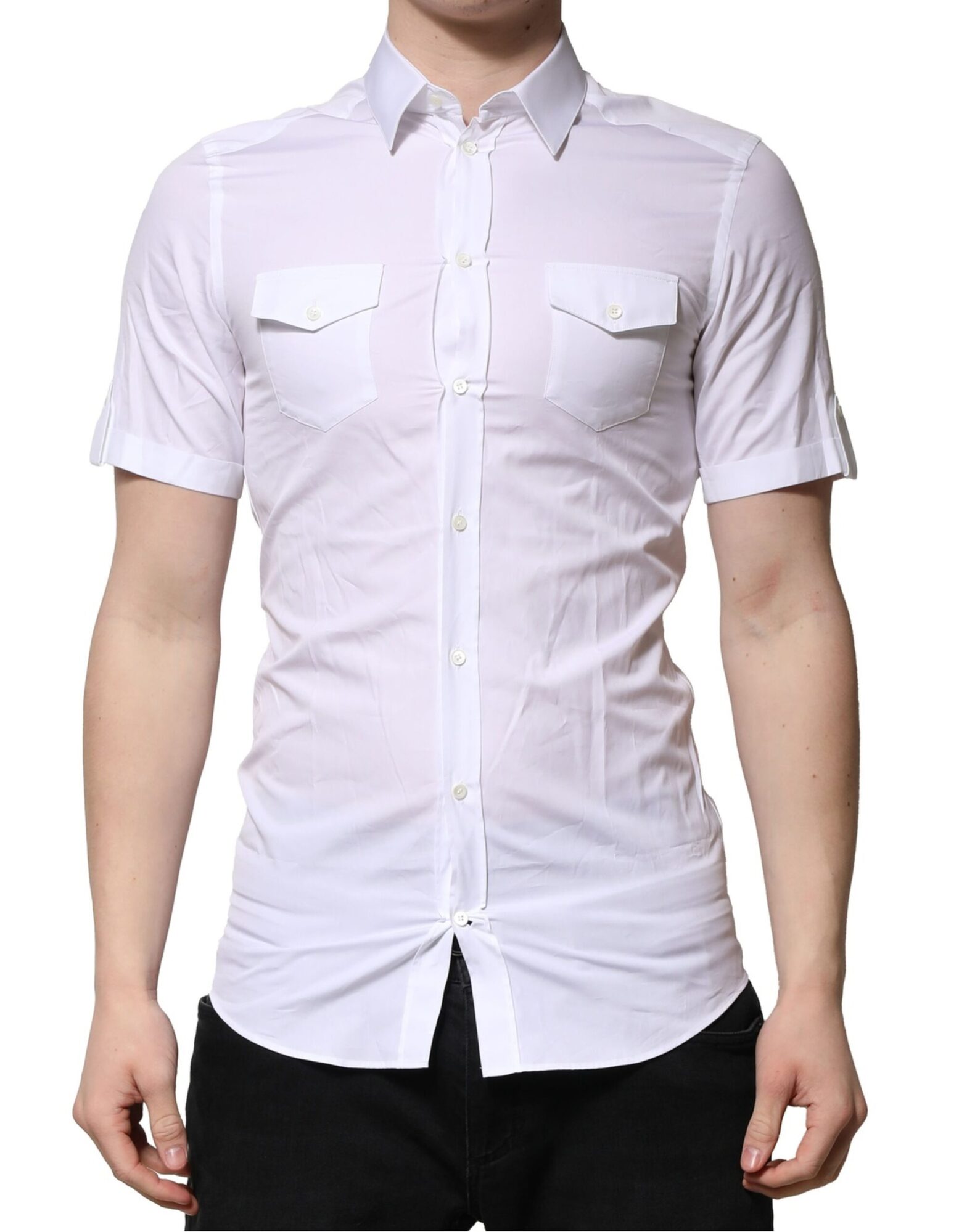 Dolce & Gabbana - White Cotton Short Sleeves GOLD Casual Shirt