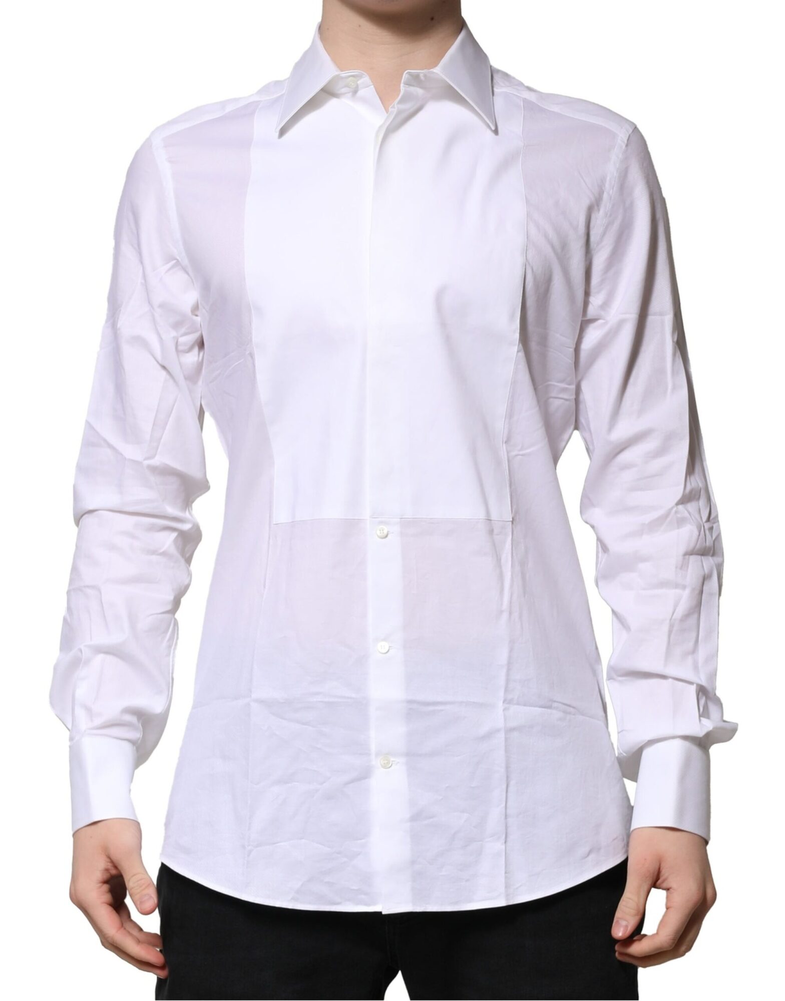 Dolce & Gabbana - White Bib Cotton Poplin GOLD Men Formal Shirt