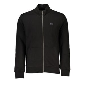 Black Cotton Men Sweater with Central Pockets and Zip