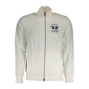 White Cotton Men Sweater With Zip and Pockets