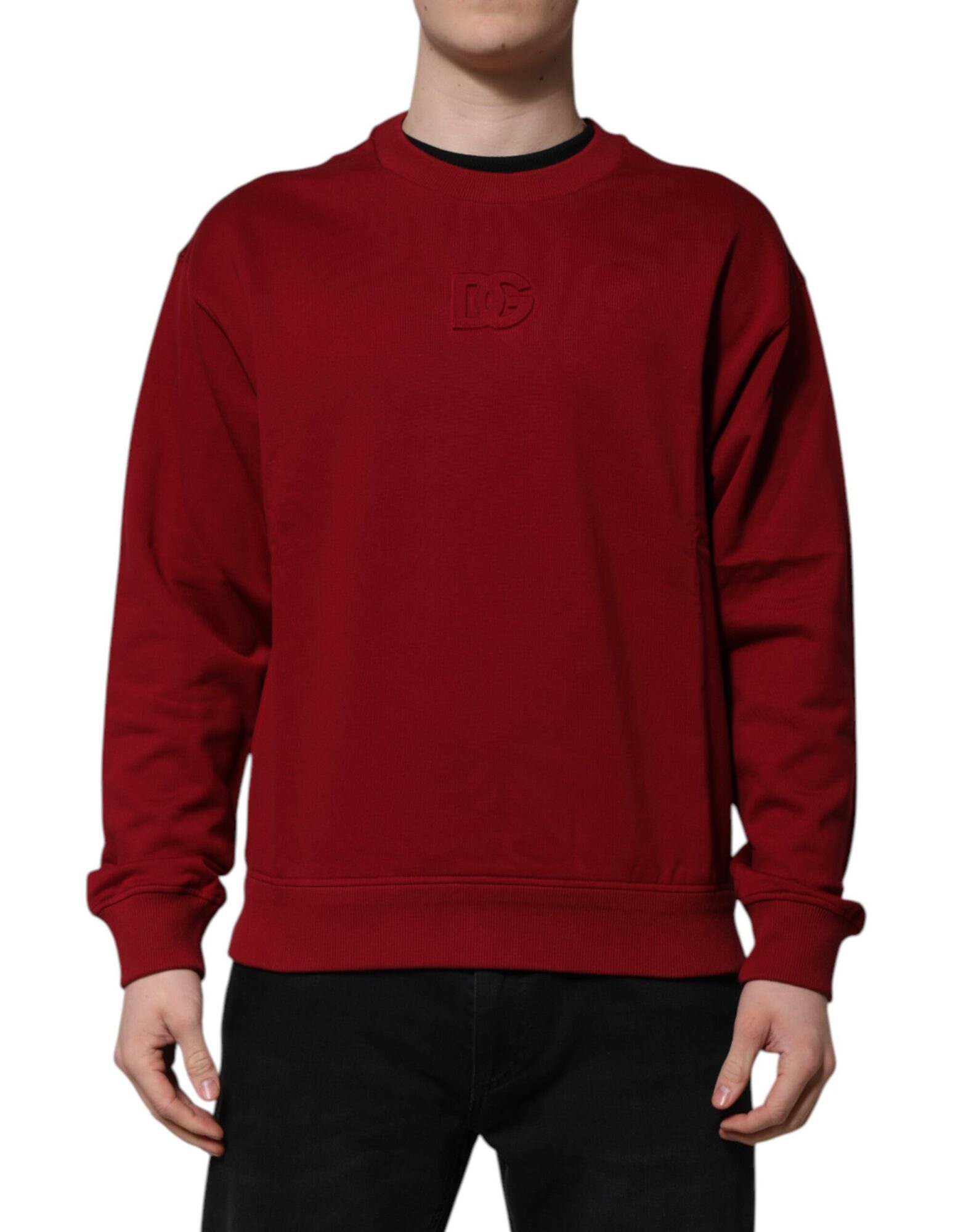 Dolce & Gabbana - Red Embossed Logo Cotton Crew Neck Sweater
