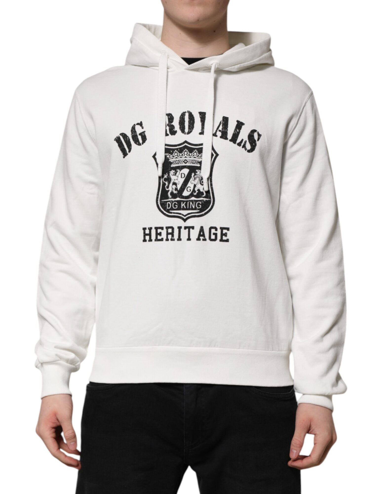 Dolce & Gabbana - White Cotton DG ROYAL Print Hooded Sweater