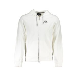 White Cotton Men Sweater with Hood and Zip Pockets