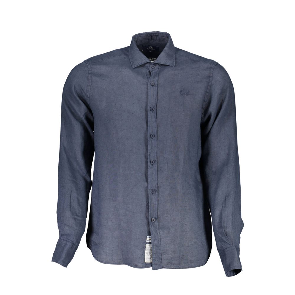 La Martina - Blue Linen Men Shirt