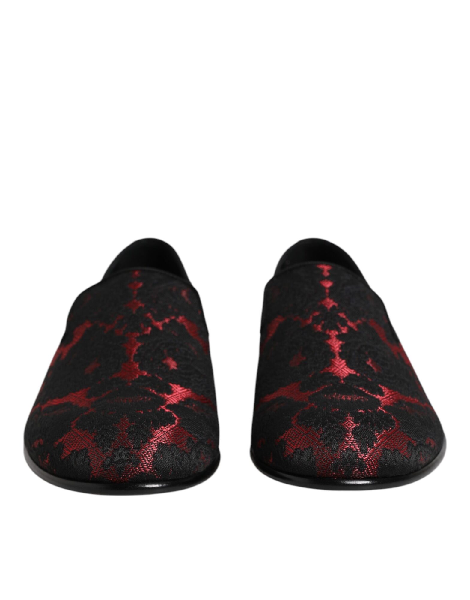 Dolce & Gabbana - Red Black Jacquard Slip On Loafers Shoes