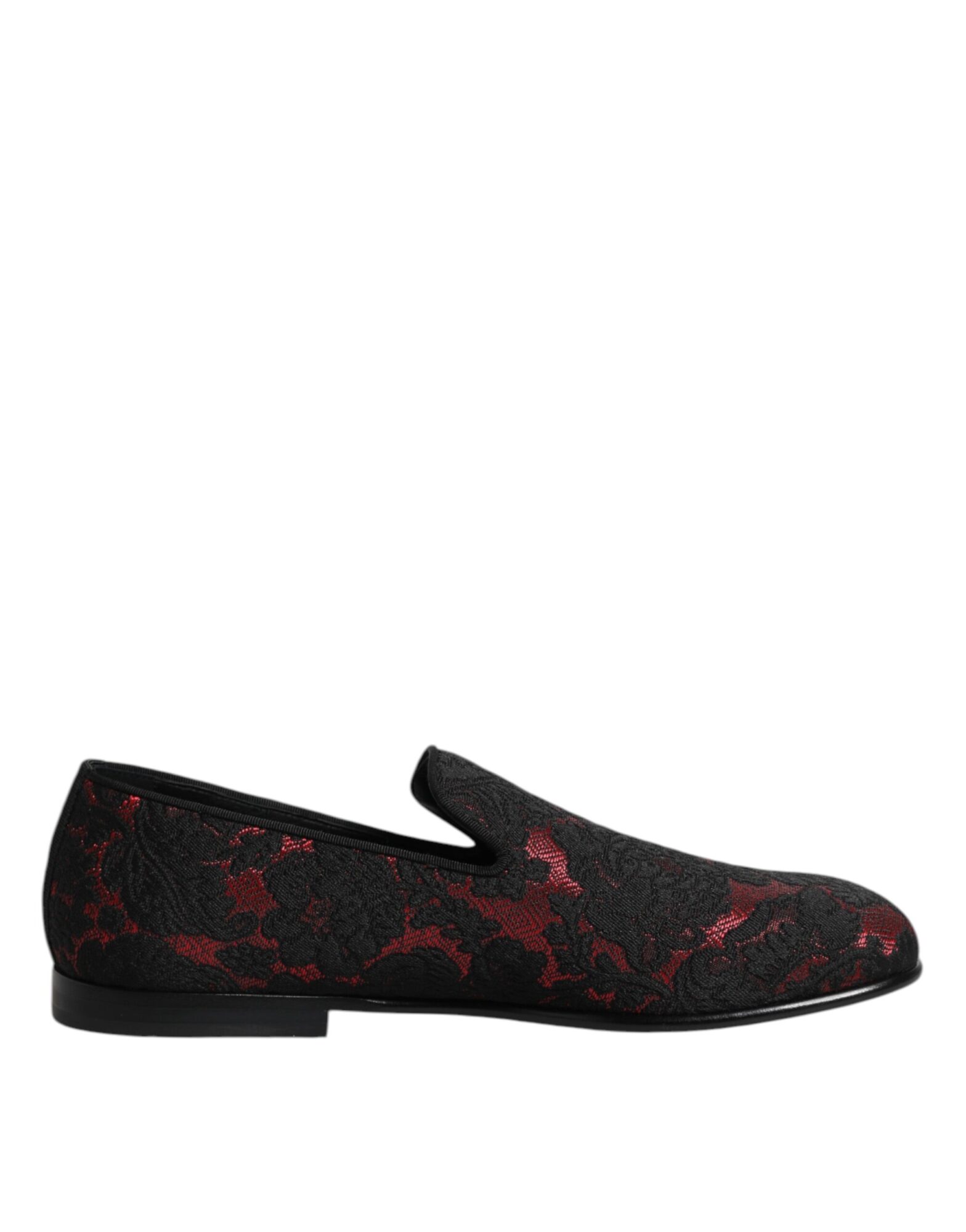 Dolce & Gabbana - Red Black Jacquard Slip On Loafers Shoes