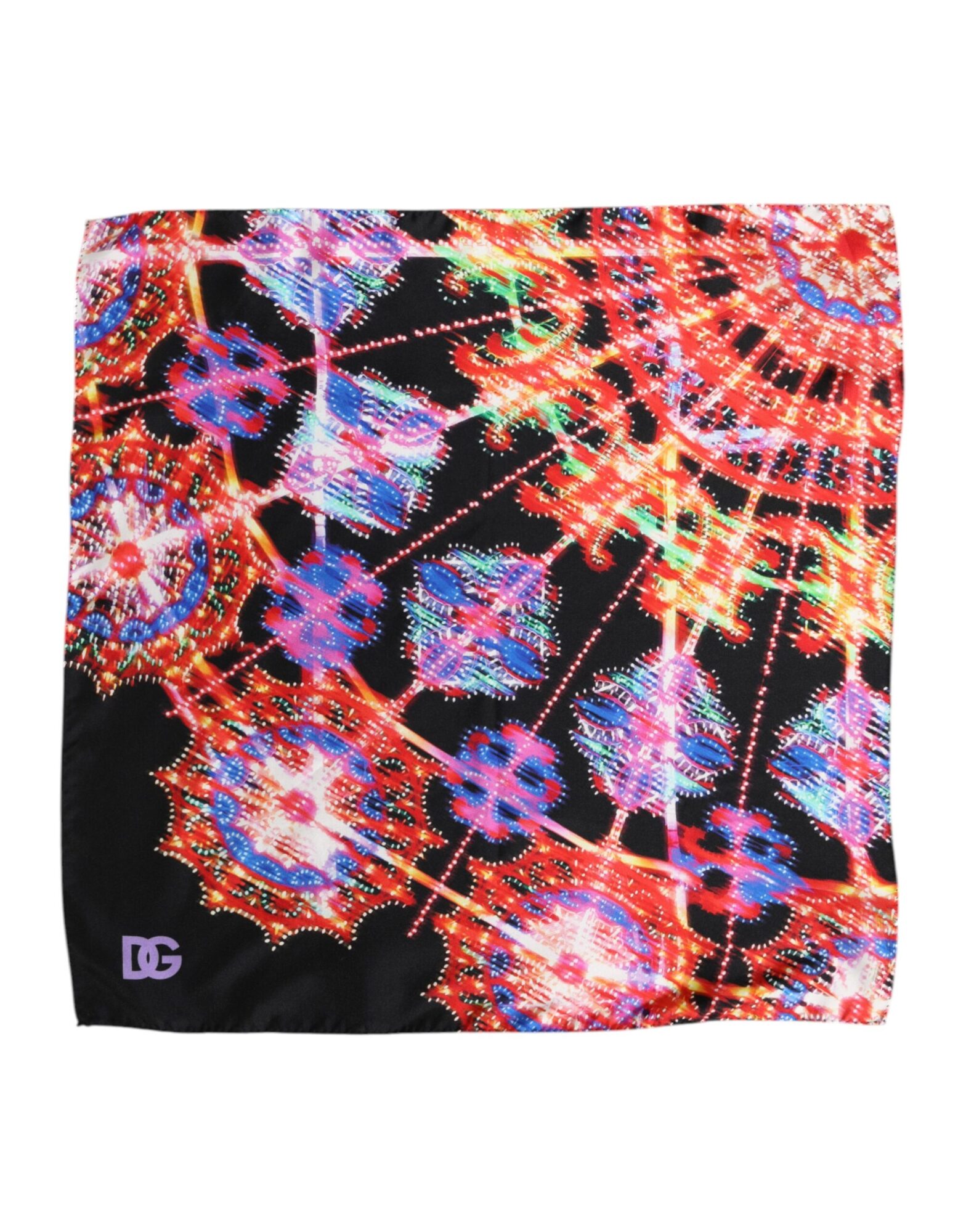 Dolce & Gabbana - Black Multicolor Print Square Foulard Scarf