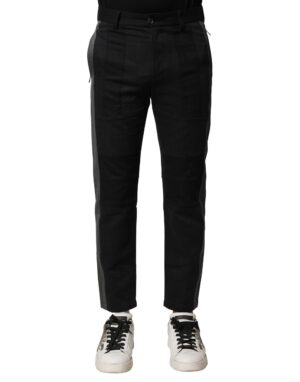 Black Gray Cotton Tapered Men Pants