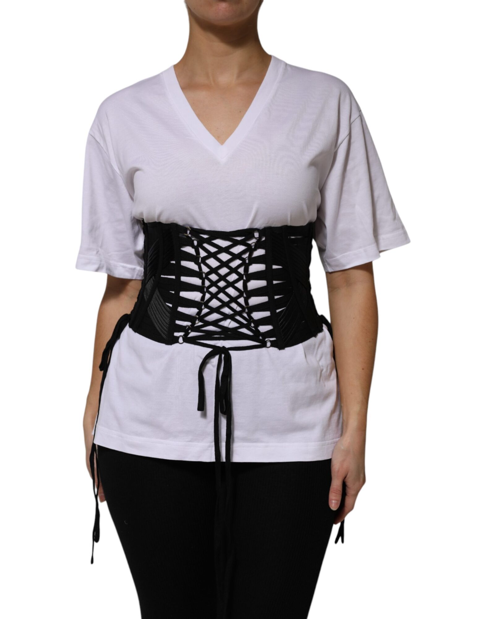 Dolce & Gabbana - Black Cotton Waist LaceUp Strap Corset Belt