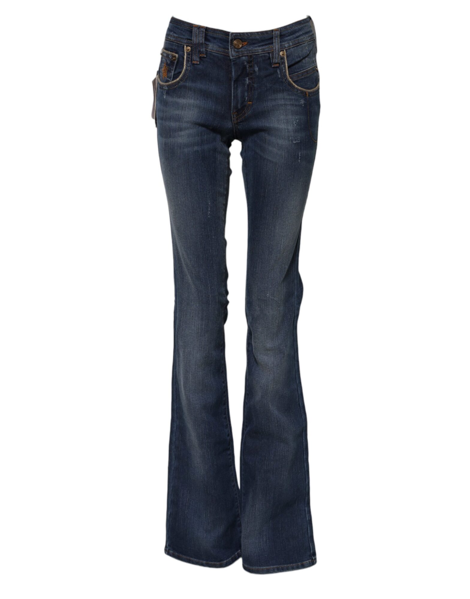 John Galliano - Blue Cotton Mid Waist Wide Leg Denim Jeans