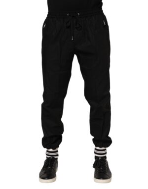 Black Cotton Logo Tape Men Jogger Pants