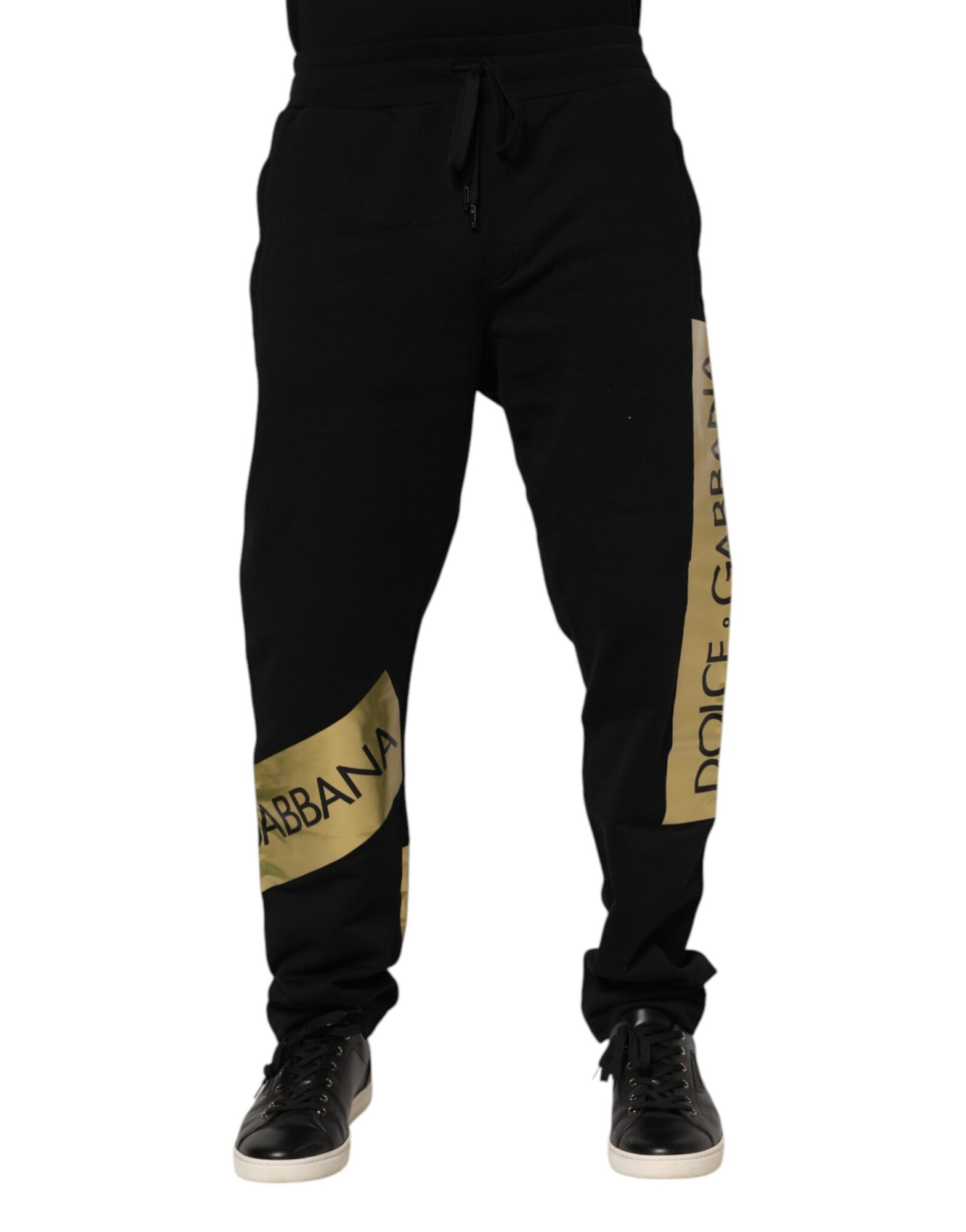 Dolce & Gabbana - Black Cotton Logo Tape Men Jogger Pants