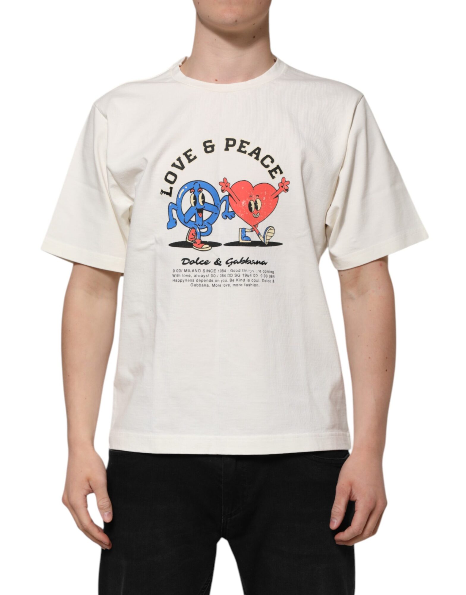 Dolce & Gabbana - White Love Peace Cotton Men Crew Neck T-shirt
