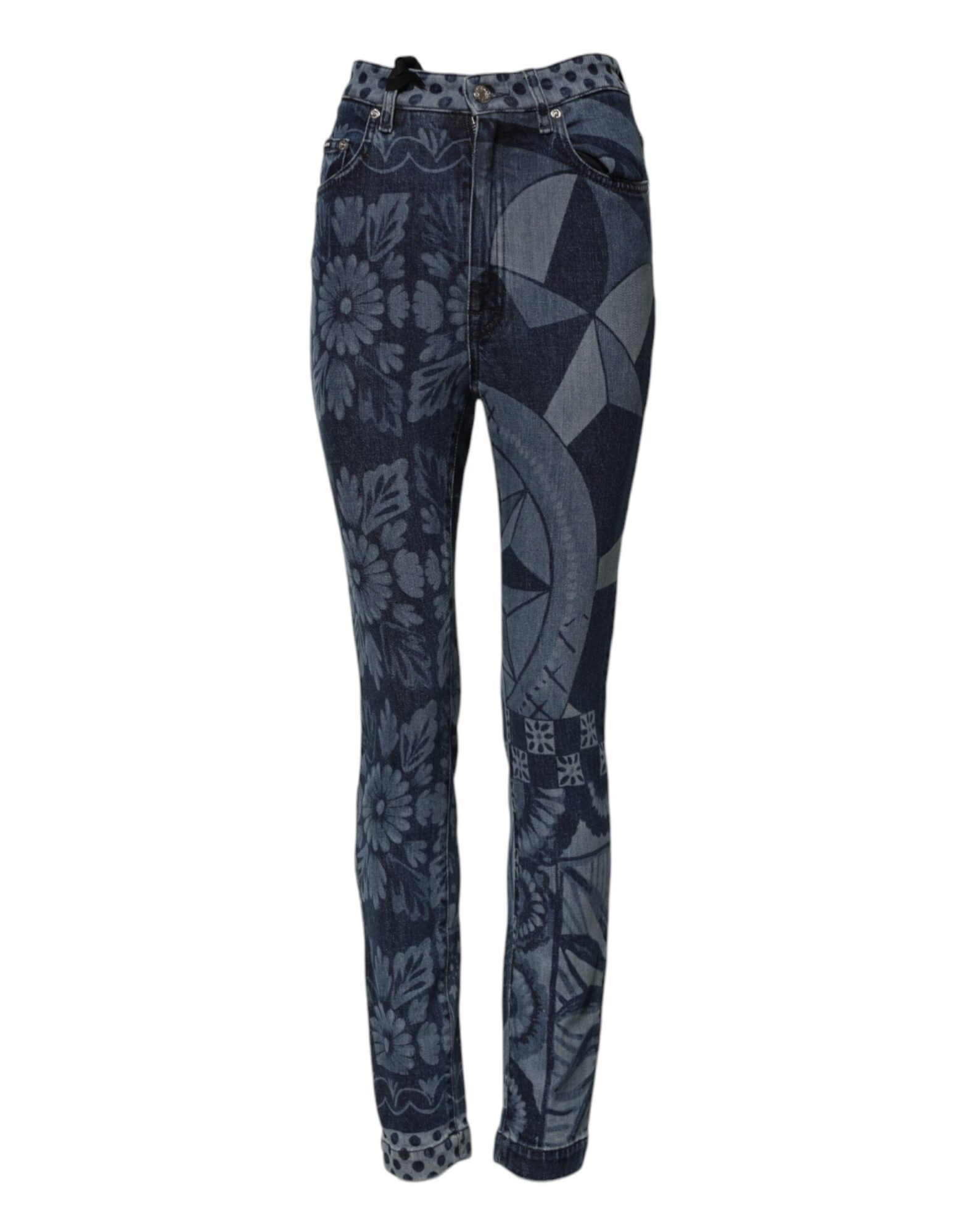 Dolce & Gabbana - Blue Graphic Print Cotton Skinny Denim Jeans