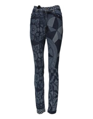 Blue Graphic Print Cotton Skinny Denim Jeans