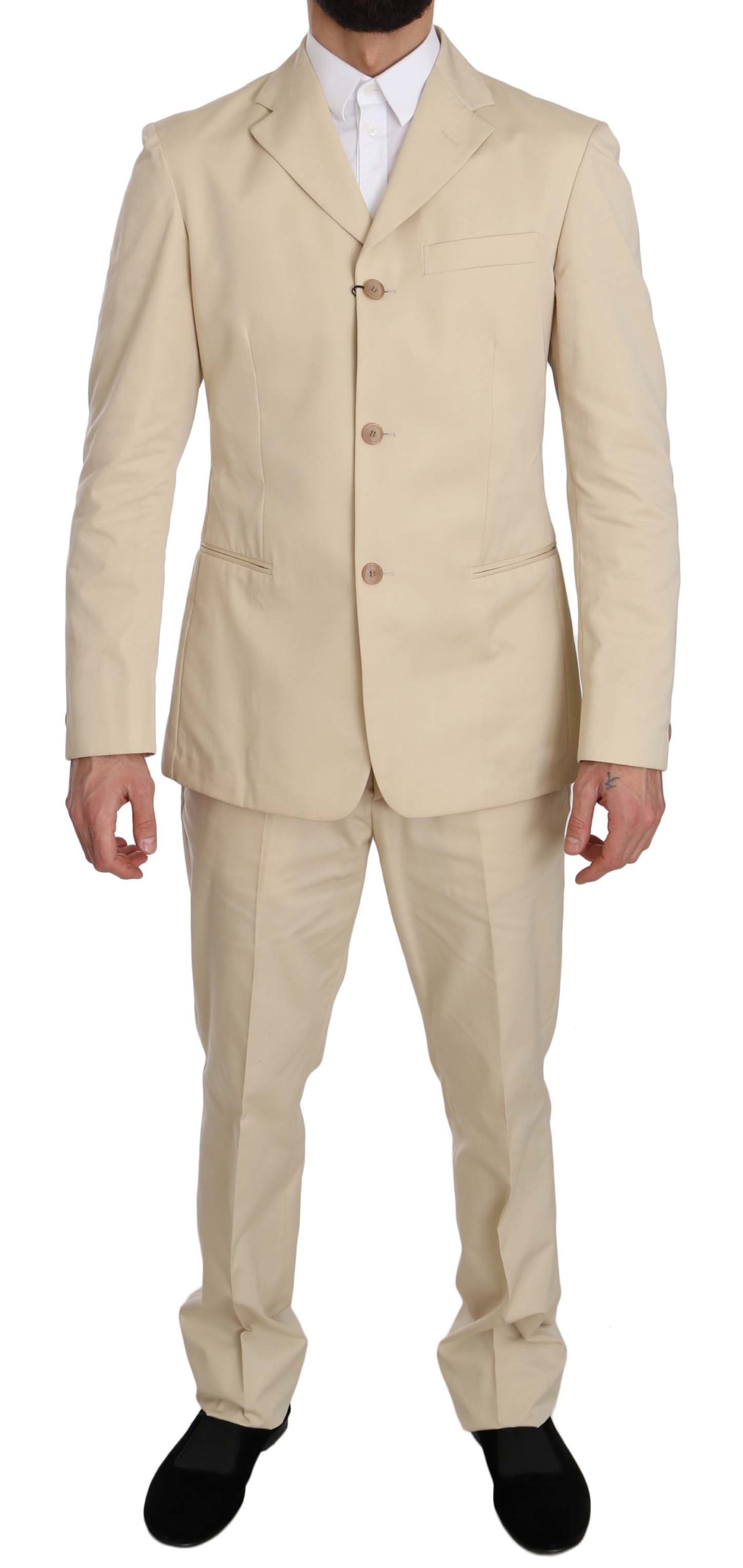 Romeo Gigli - Two Piece 3 Button Beige Cotton Solid Suit