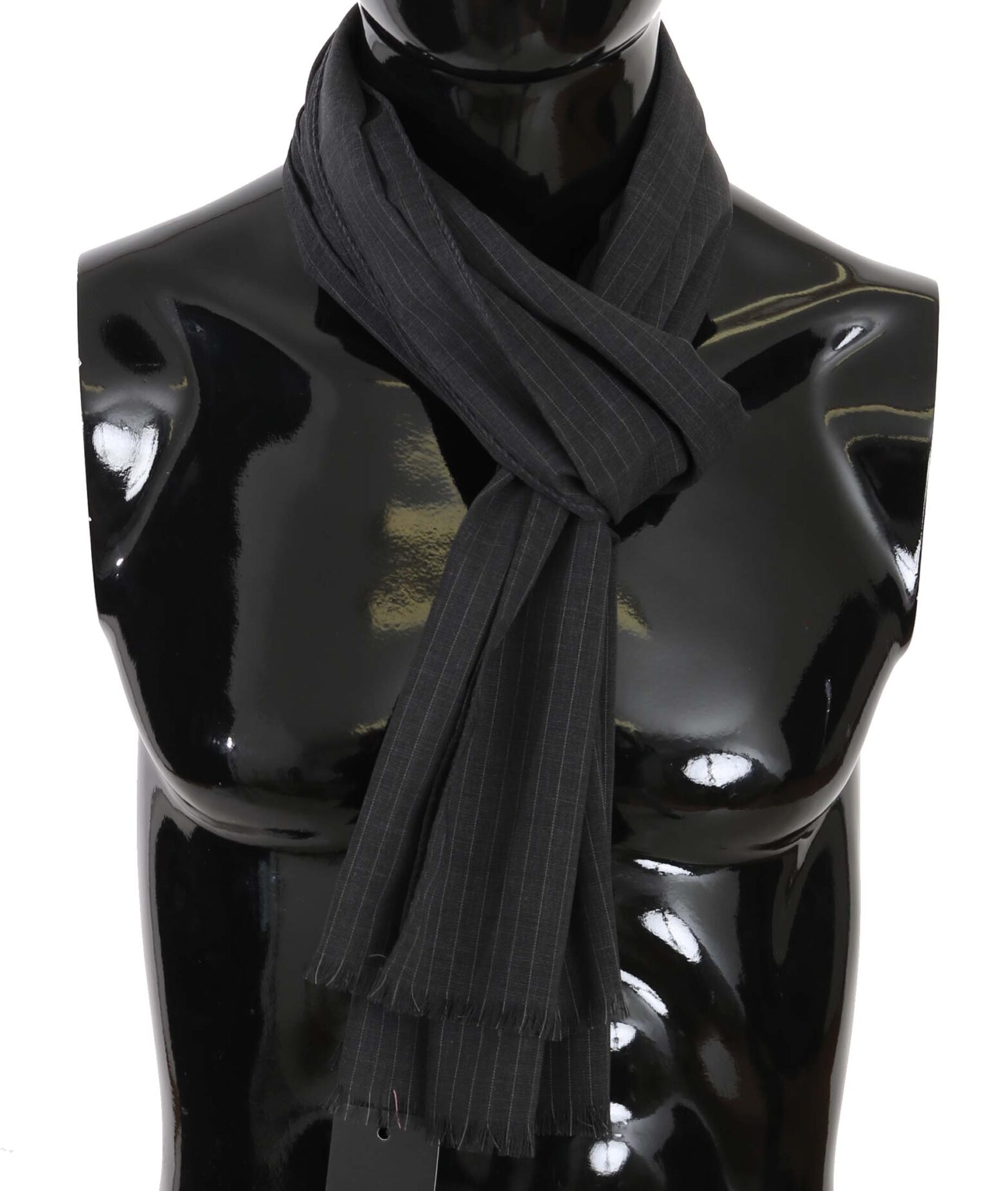 Dolce & Gabbana - Gray 100% Wool Striped Pattern Wrap Scarf