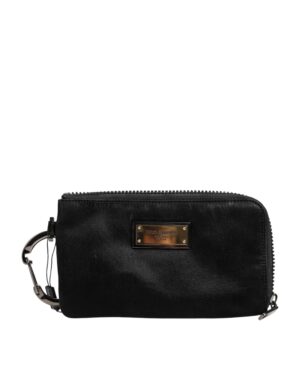 Black Nylon Logo Plaque Keyring Pouch Clutch Bag