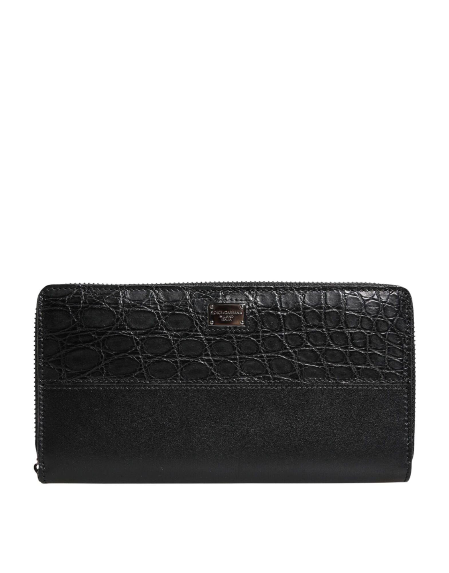 Dolce & Gabbana - Black Leather Logo Plaque Zip Around Continental Wallet