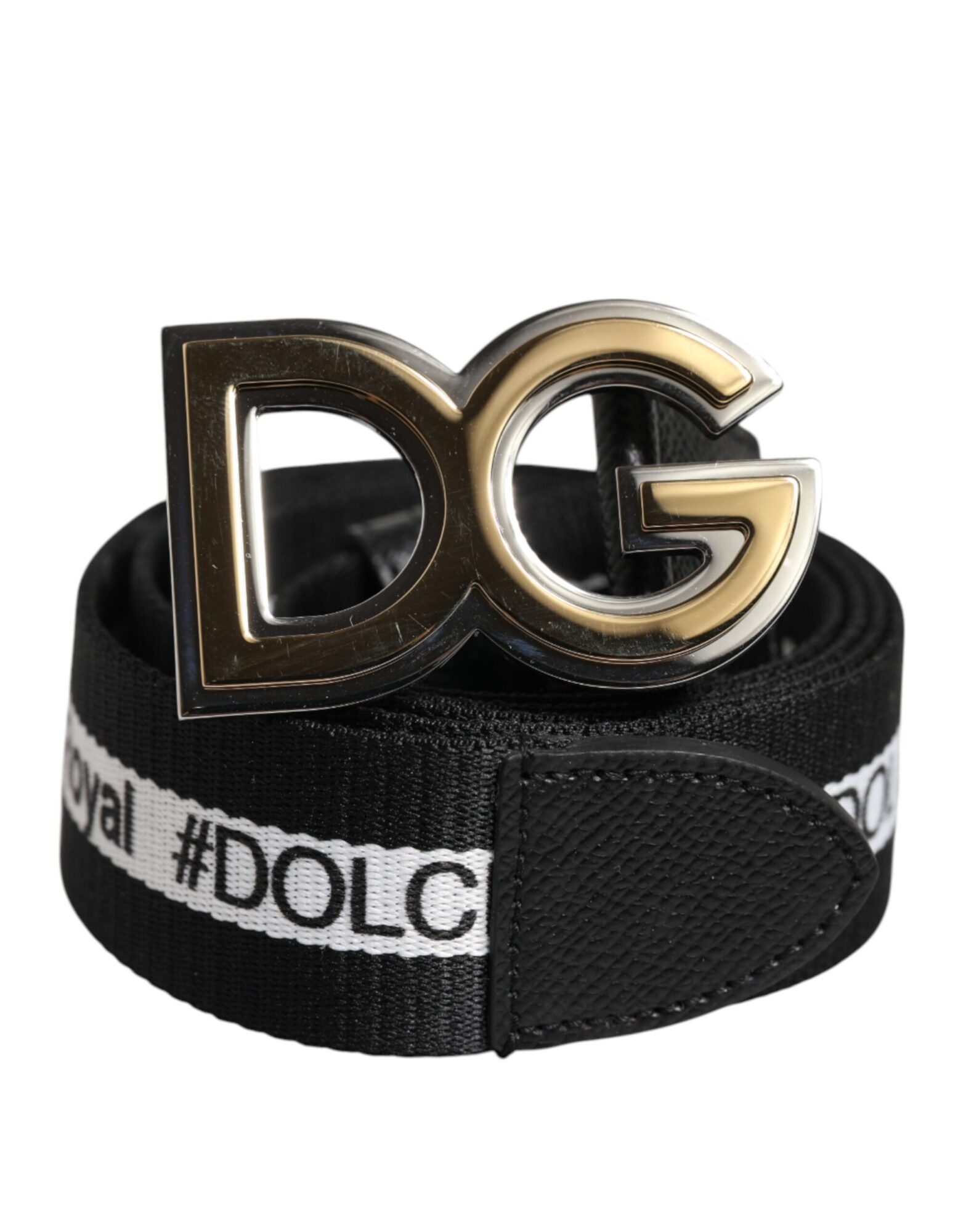 Dolce & Gabbana - Black Cotton Metal DG Logo Gold Buckle Belt