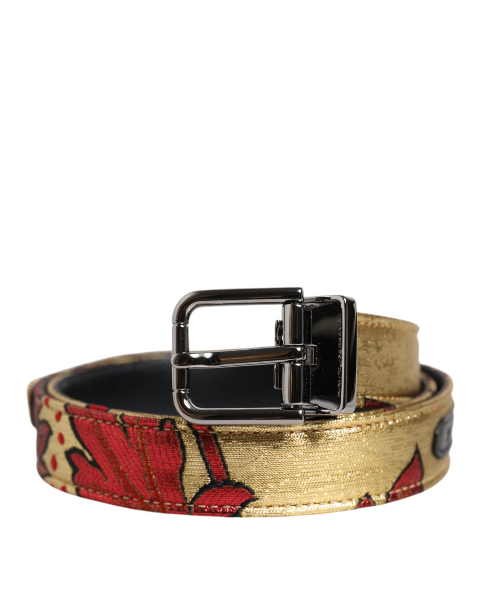 Dolce & Gabbana - Gold Floral Jacquard Silver Metal Buckle Belt