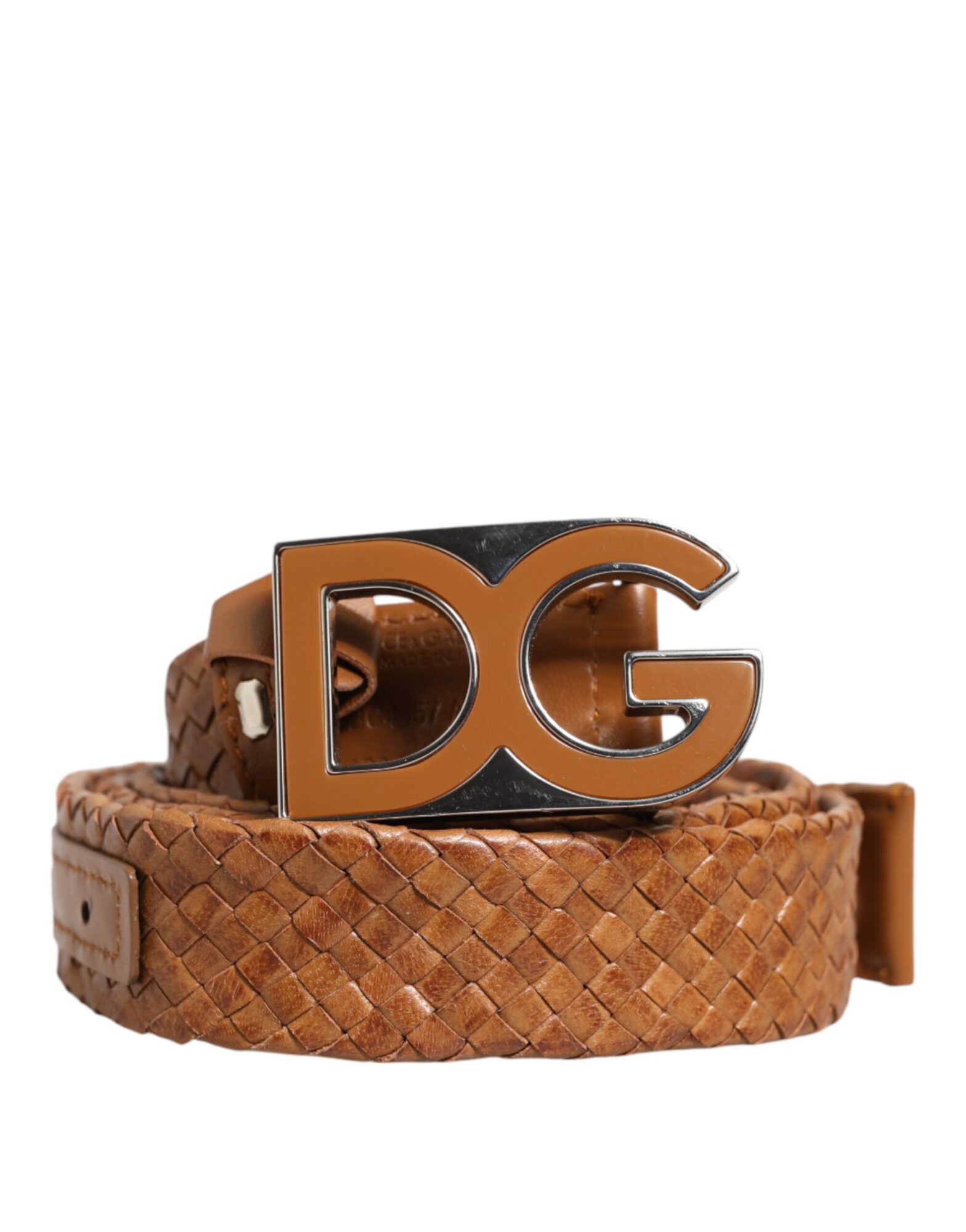 Dolce & Gabbana - Brown Braided Metal DG Logo Buckle Belt