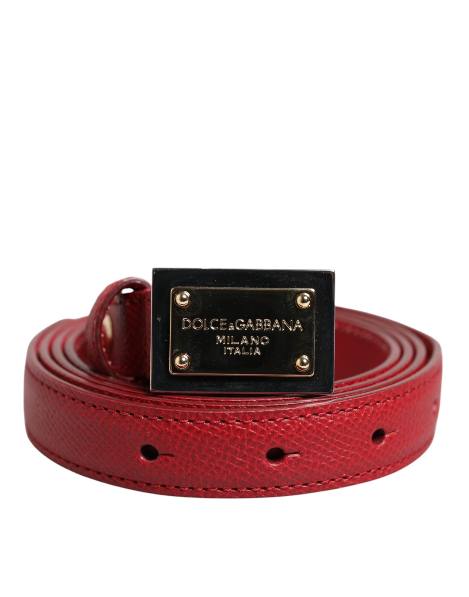 Dolce & Gabbana - Red Leather Square Metal Buckle Cintura Belt